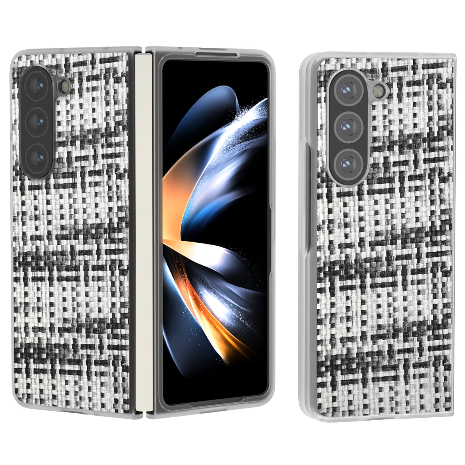 For Samsung Galaxy Z Fold6 5G Case Colorful Plaid Texture Leather Phone Cover - Black+White