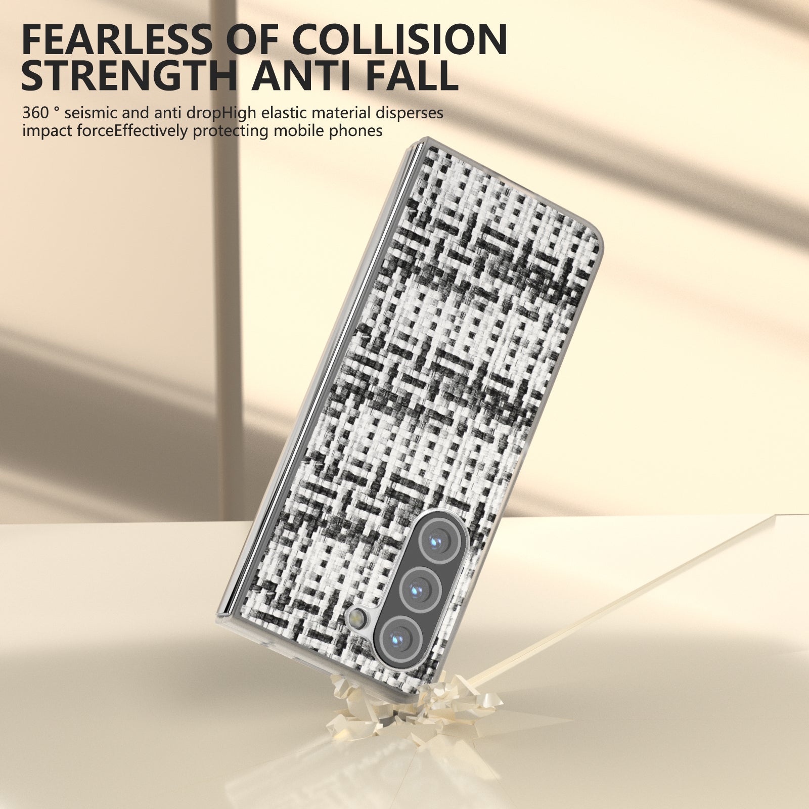 For Samsung Galaxy Z Fold6 5G Case Colorful Plaid Texture Leather Phone Cover - Black+White