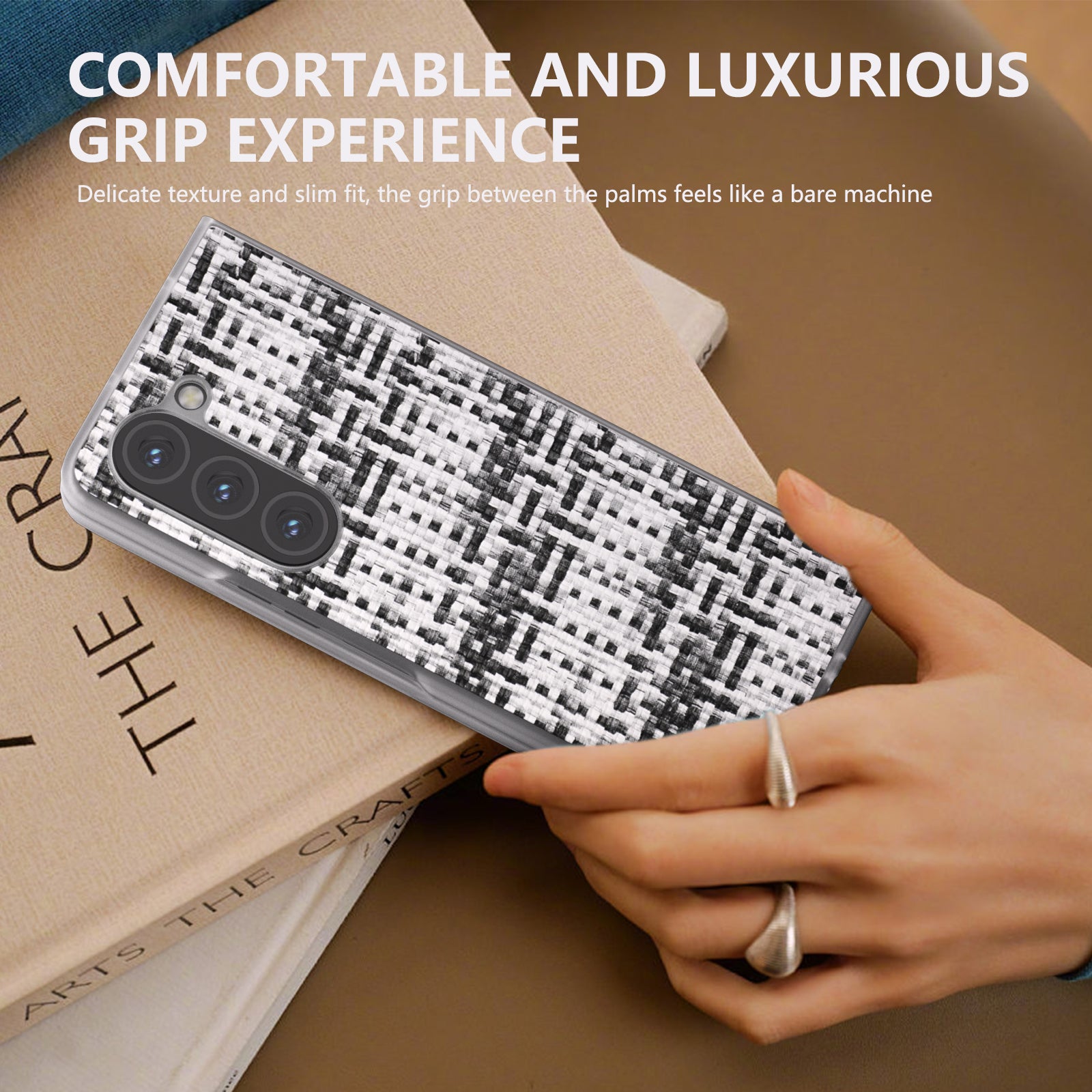 For Samsung Galaxy Z Fold6 5G Case Colorful Plaid Texture Leather Phone Cover - Black+White