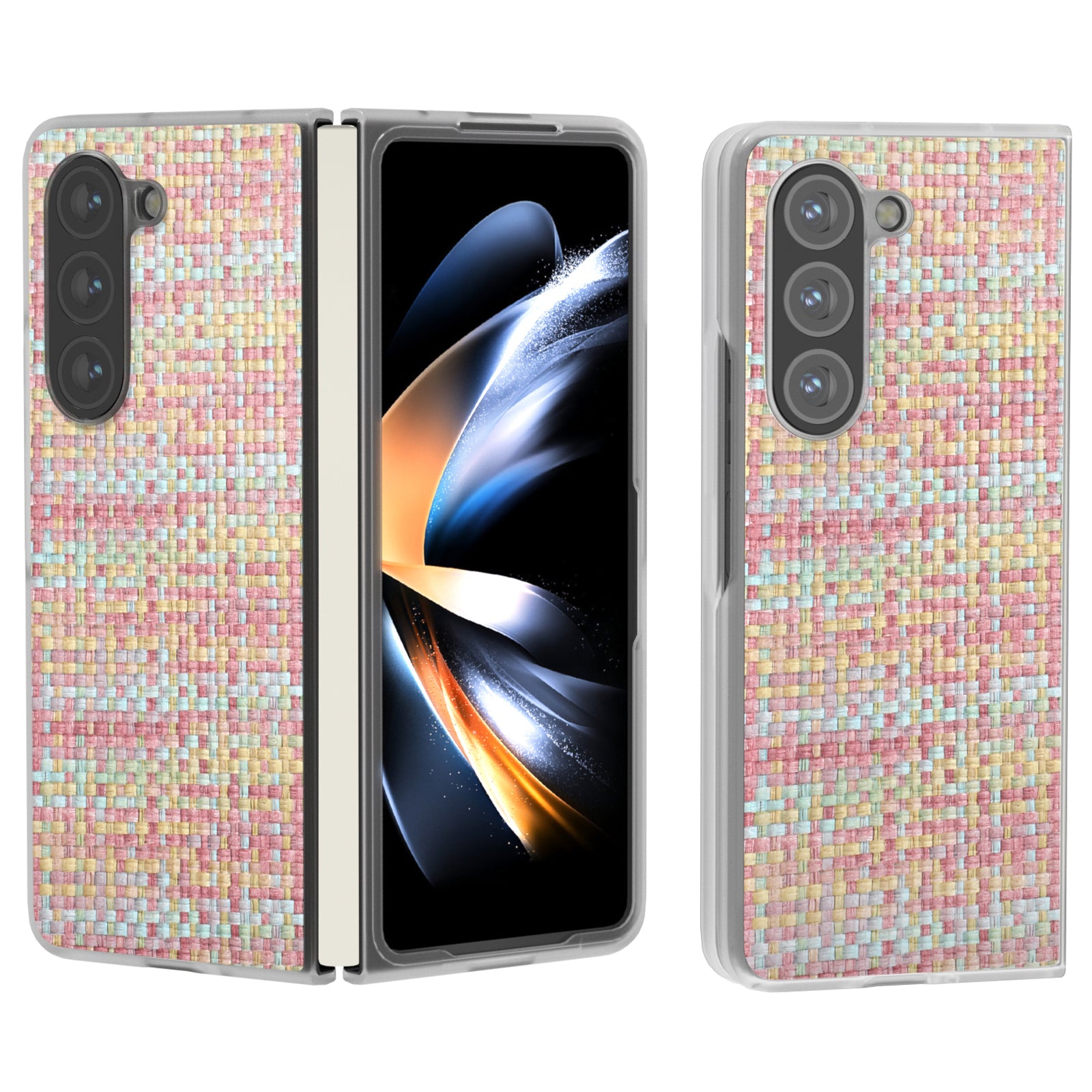 For Samsung Galaxy Z Fold6 5G Case Colorful Plaid Texture Leather Phone Cover - Pink