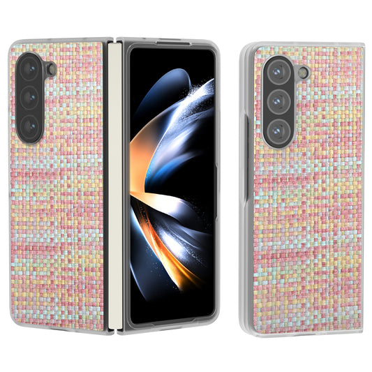 For Samsung Galaxy Z Fold6 5G Case Colorful Plaid Texture Leather Phone Cover - Pink