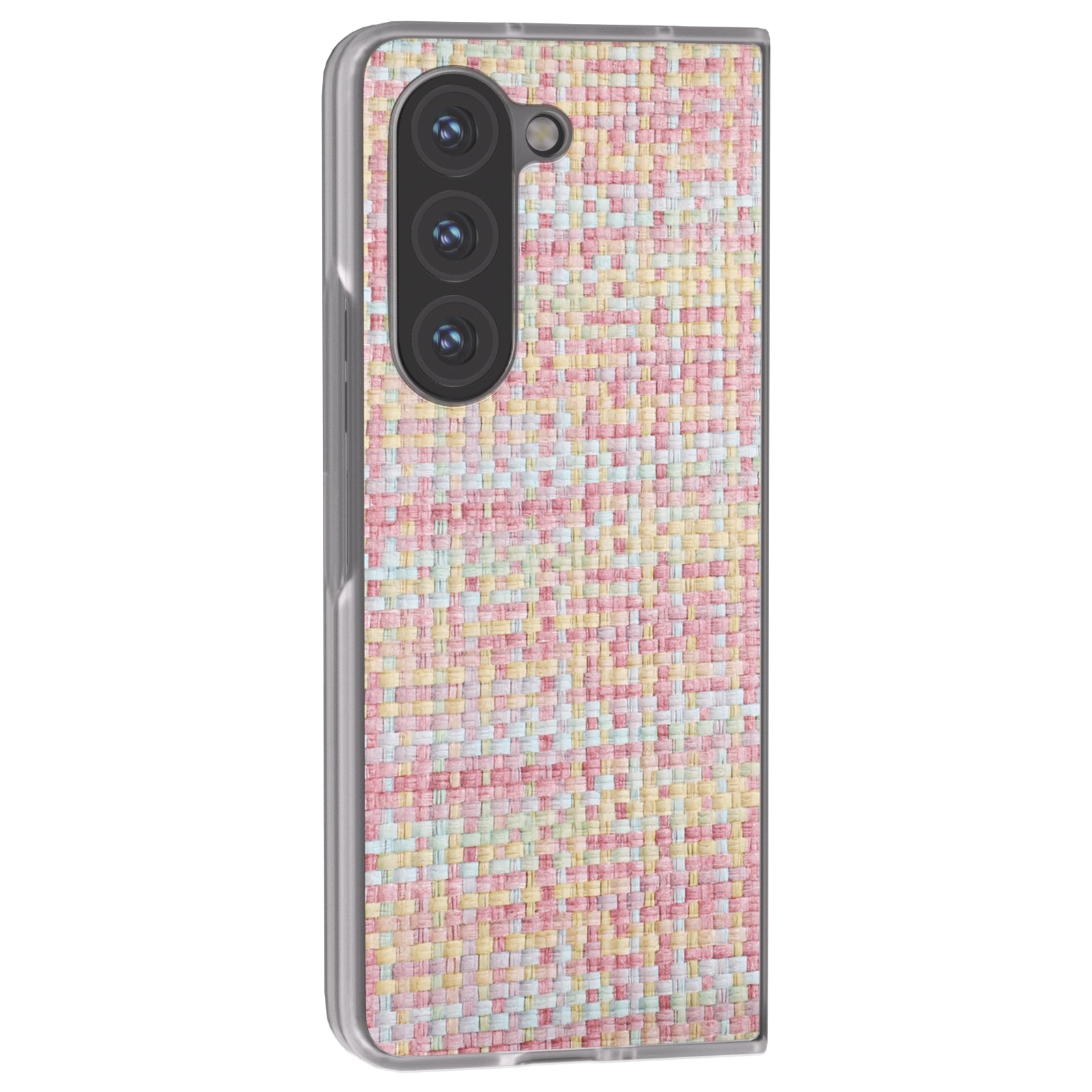 For Samsung Galaxy Z Fold6 5G Case Colorful Plaid Texture Leather Phone Cover - Pink
