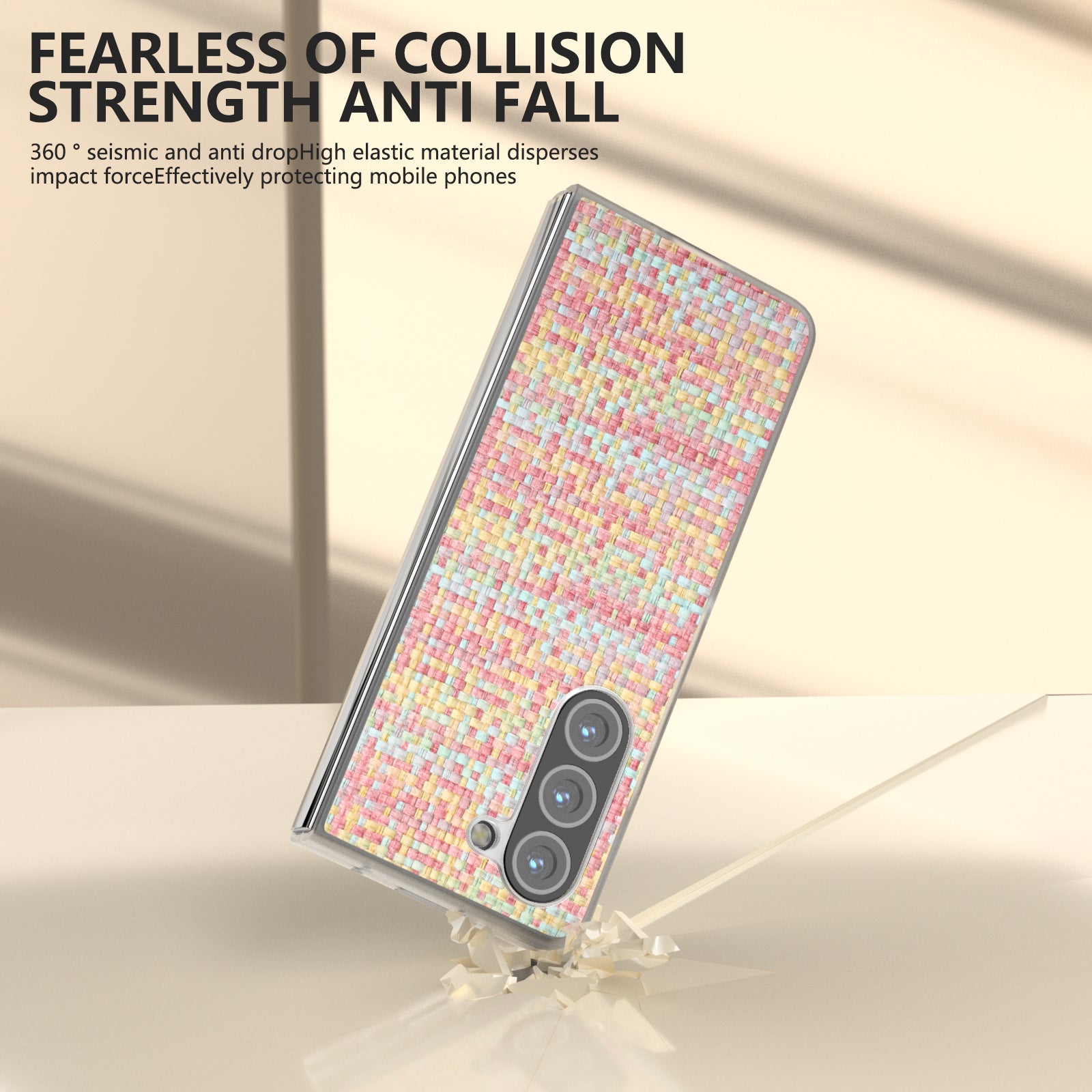 For Samsung Galaxy Z Fold6 5G Case Colorful Plaid Texture Leather Phone Cover - Pink