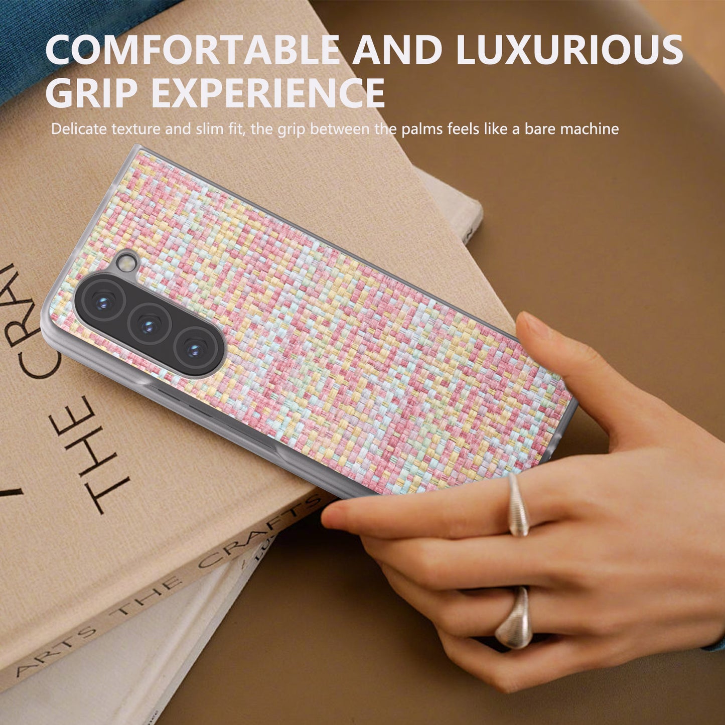 For Samsung Galaxy Z Fold6 5G Case Colorful Plaid Texture Leather Phone Cover - Pink