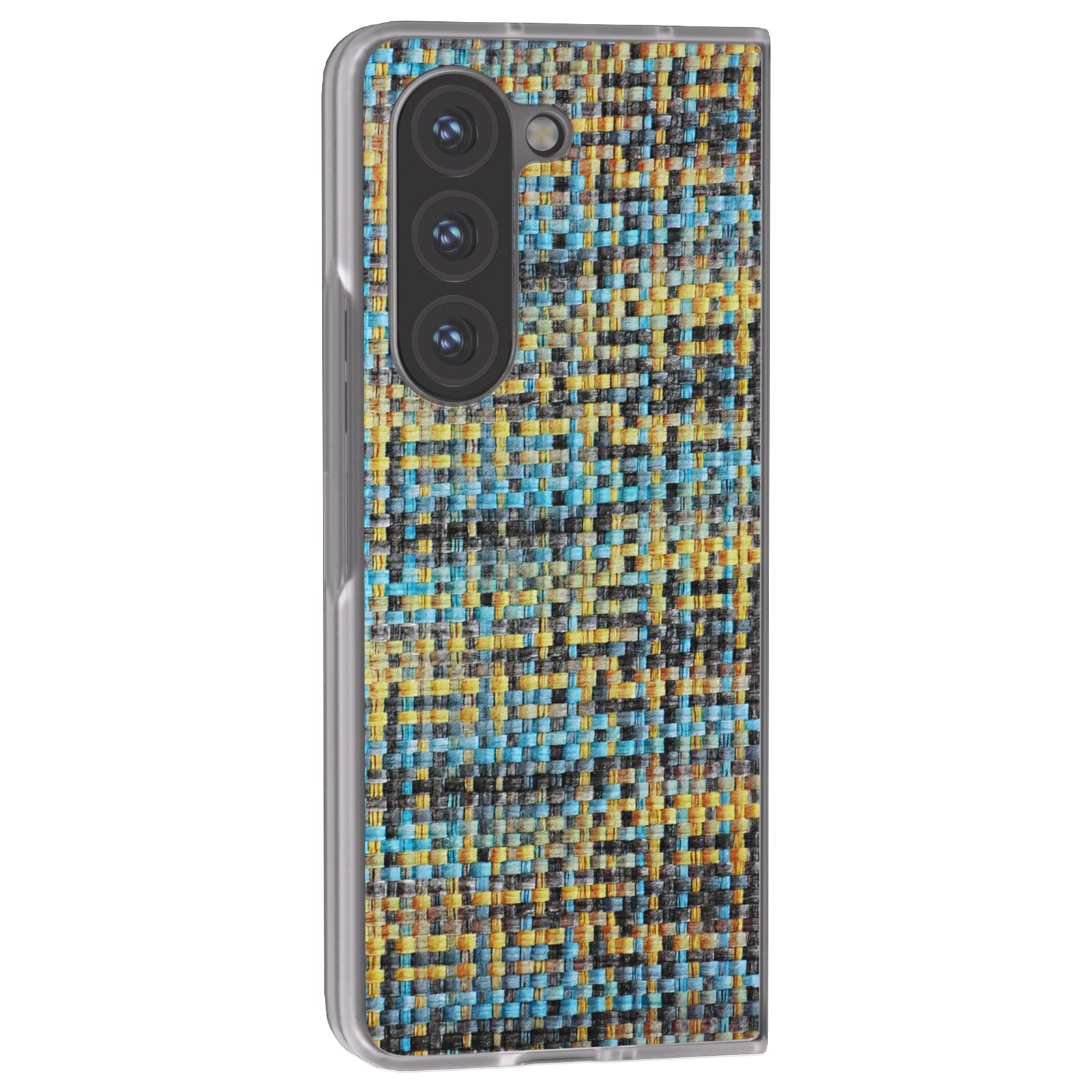 For Samsung Galaxy Z Fold6 5G Case Colorful Plaid Texture Leather Phone Cover - Gold