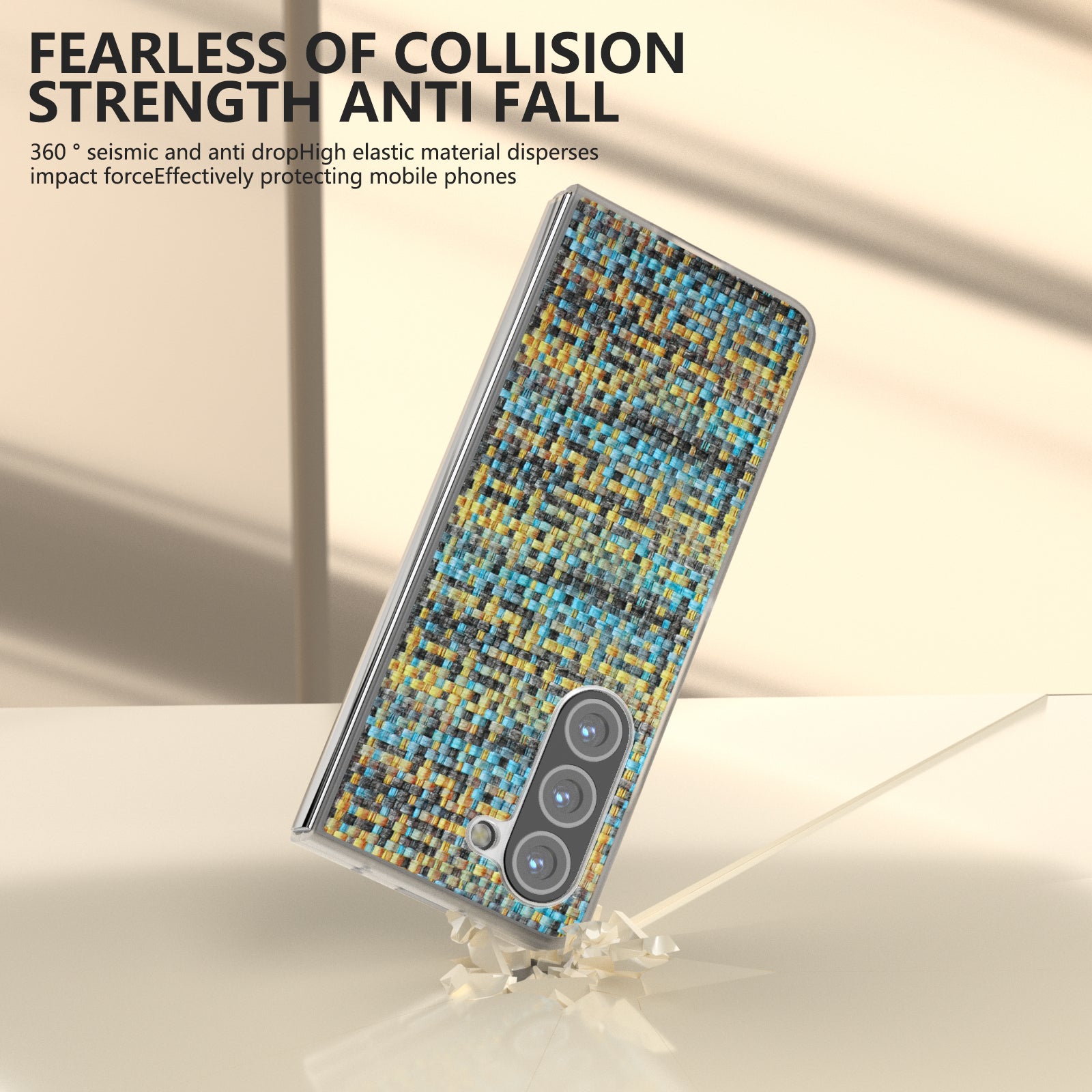 For Samsung Galaxy Z Fold6 5G Case Colorful Plaid Texture Leather Phone Cover - Gold