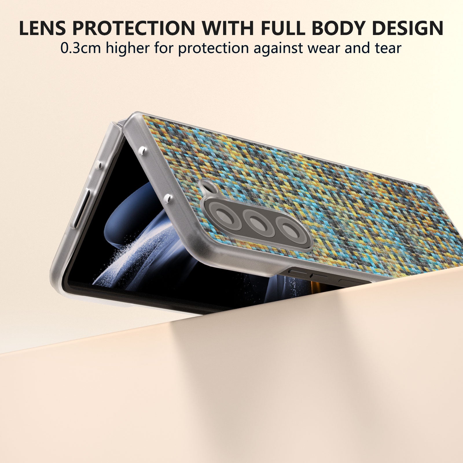 For Samsung Galaxy Z Fold6 5G Case Colorful Plaid Texture Leather Phone Cover - Gold
