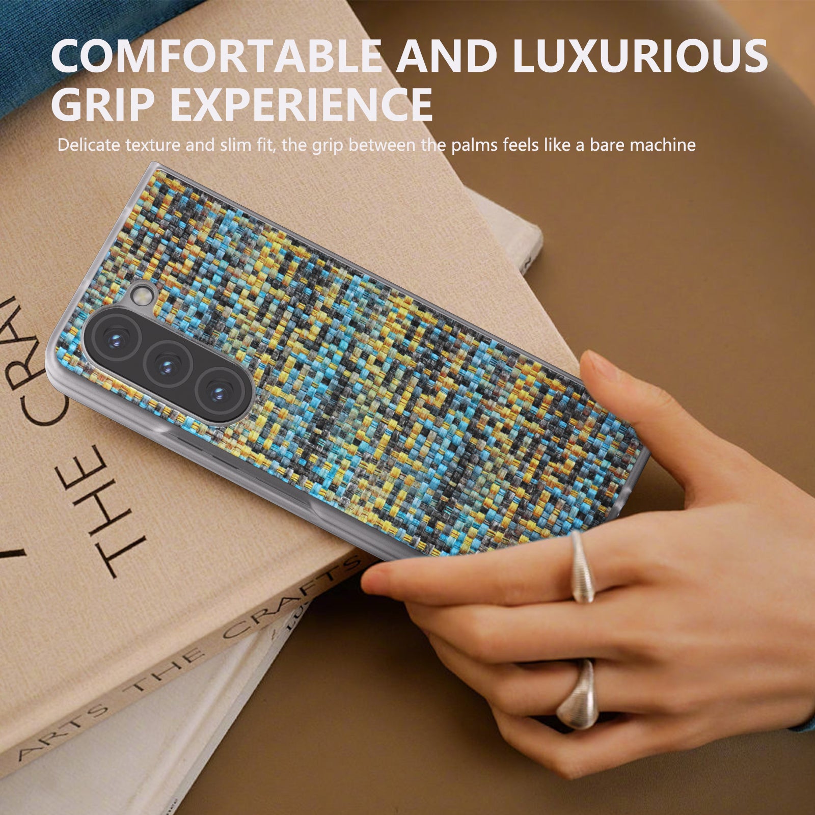 For Samsung Galaxy Z Fold6 5G Case Colorful Plaid Texture Leather Phone Cover - Gold