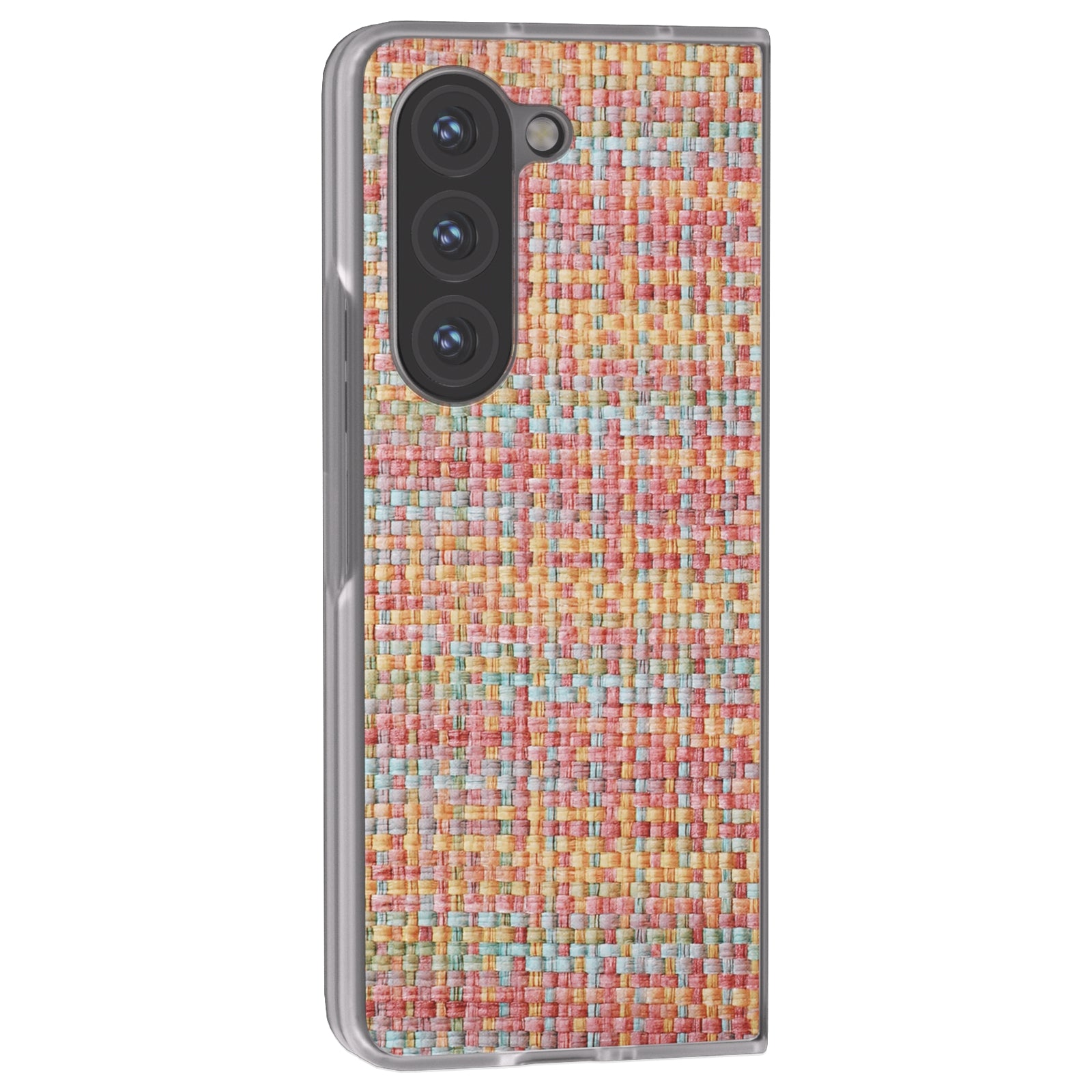 For Samsung Galaxy Z Fold6 5G Case Colorful Plaid Texture Leather Phone Cover - Orange Red