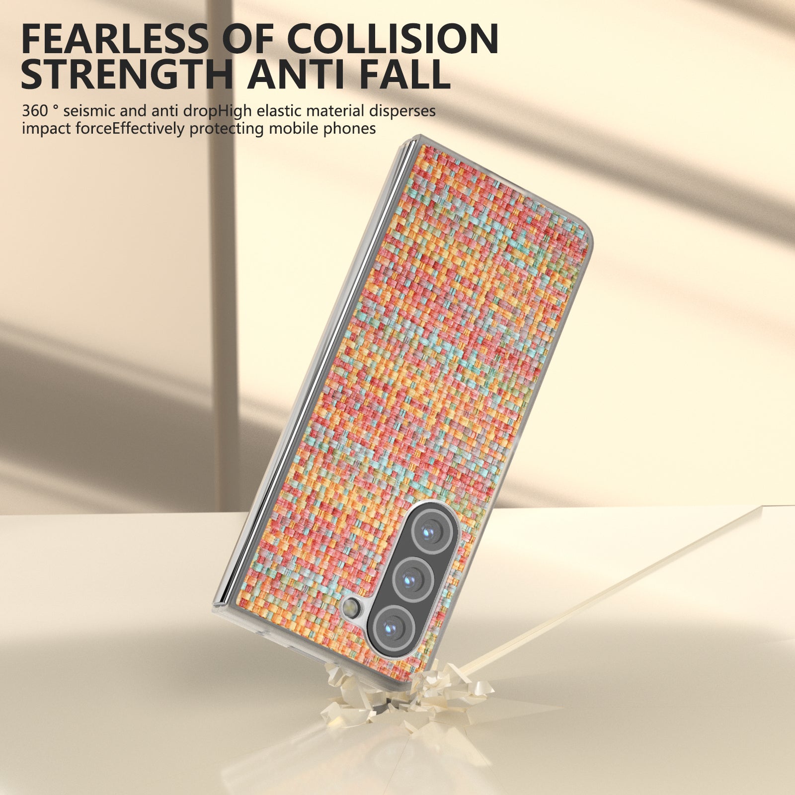 For Samsung Galaxy Z Fold6 5G Case Colorful Plaid Texture Leather Phone Cover - Orange Red