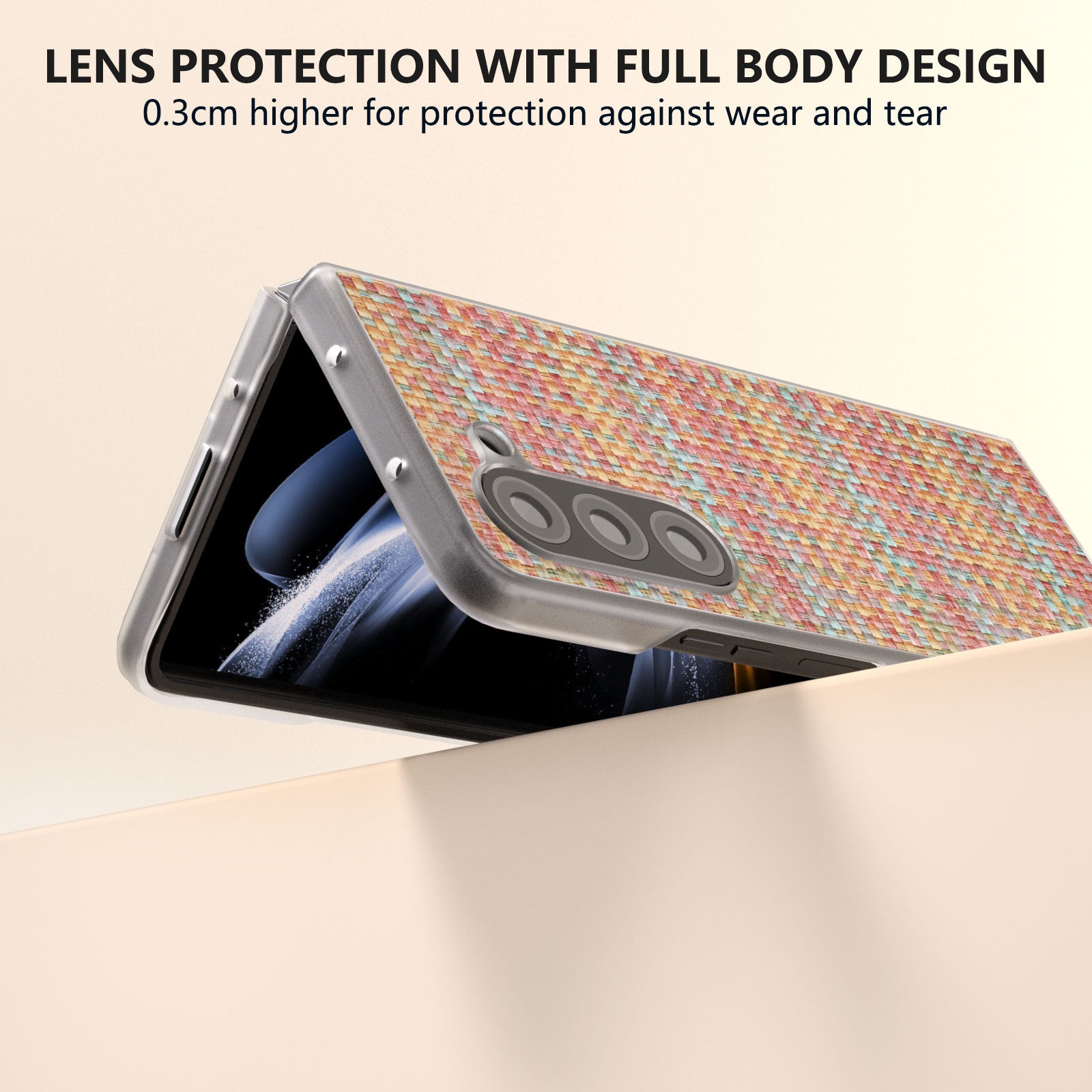 For Samsung Galaxy Z Fold6 5G Case Colorful Plaid Texture Leather Phone Cover - Orange Red