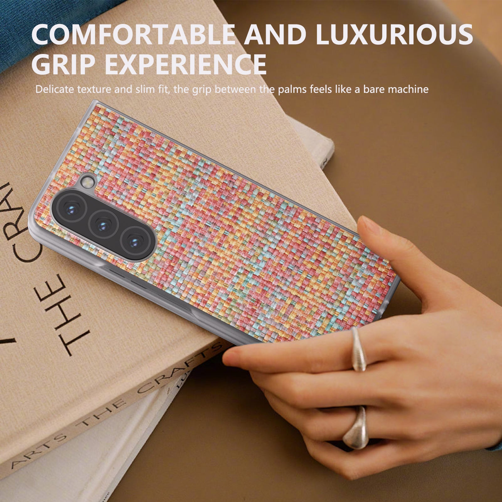 For Samsung Galaxy Z Fold6 5G Case Colorful Plaid Texture Leather Phone Cover - Orange Red