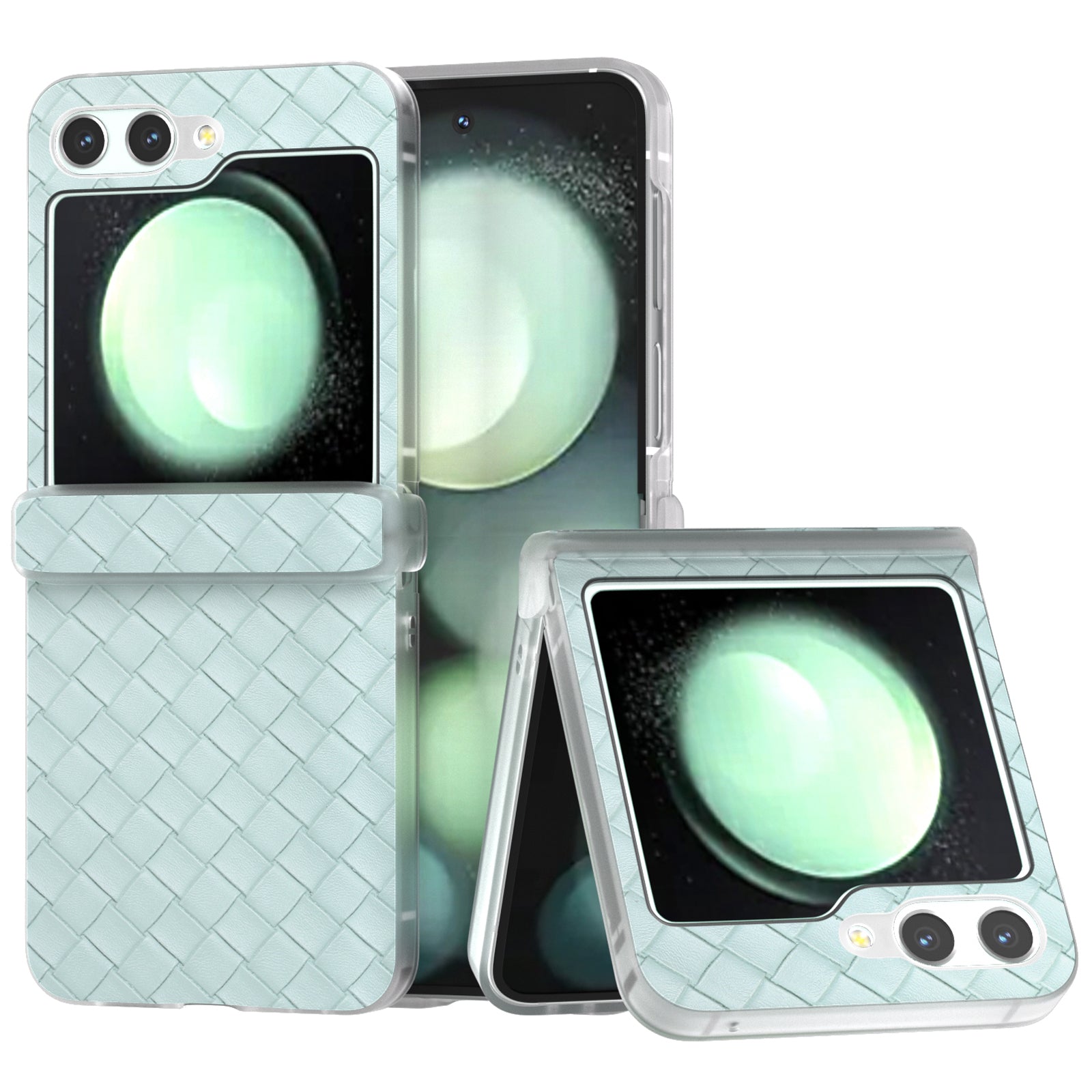 For Samsung Galaxy Z Flip6 5G Case Woven Texture Hinge Protection Leather+PC Folding Phone Cover - Light Green