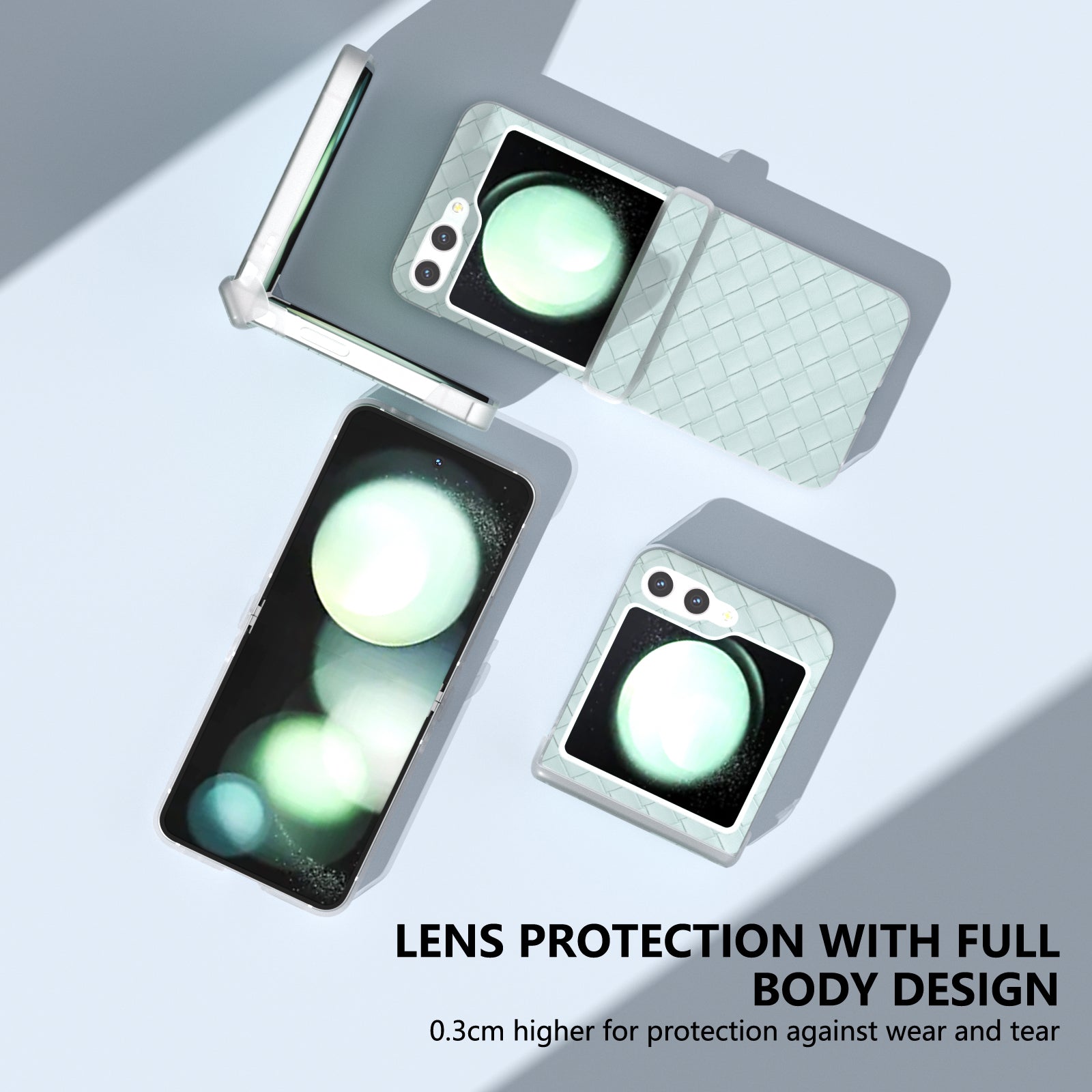 For Samsung Galaxy Z Flip6 5G Case Woven Texture Hinge Protection Leather+PC Folding Phone Cover - Light Green