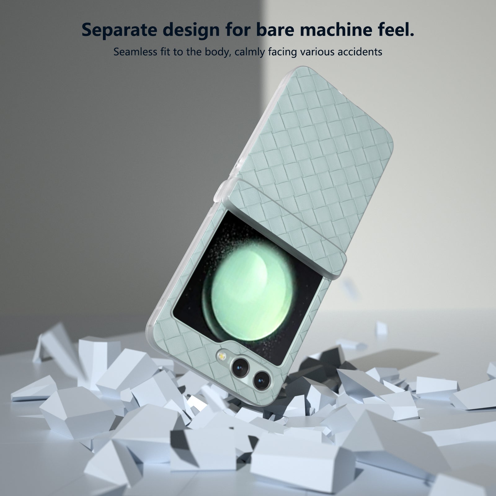 For Samsung Galaxy Z Flip6 5G Case Woven Texture Hinge Protection Leather+PC Folding Phone Cover - Light Green