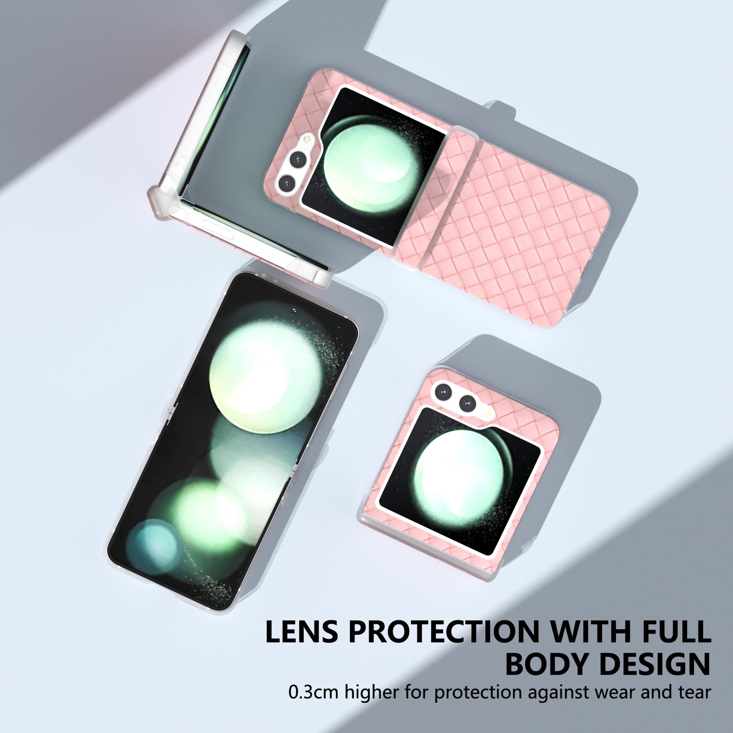 For Samsung Galaxy Z Flip6 5G Case Woven Texture Hinge Protection Leather+PC Folding Phone Cover - Pink