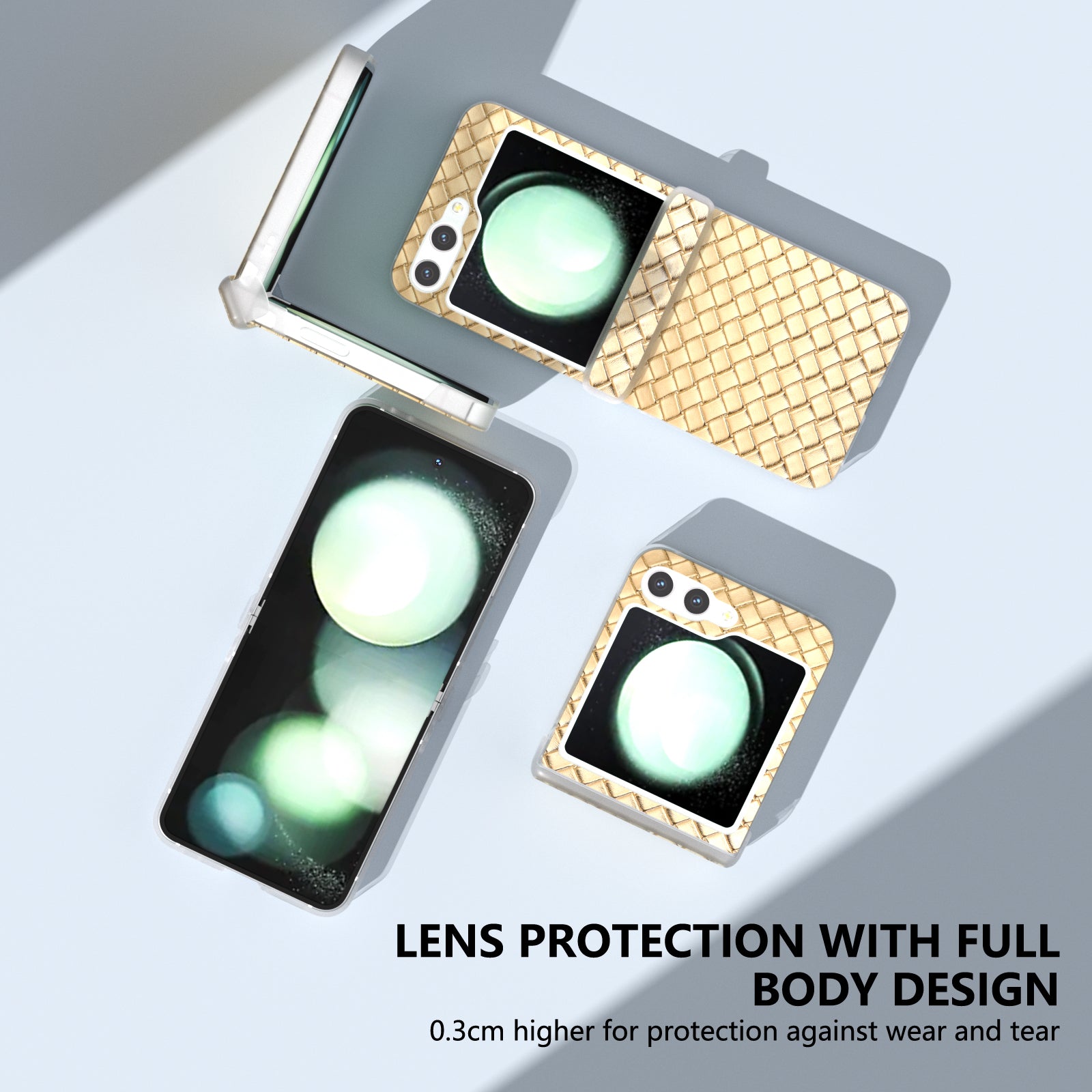 For Samsung Galaxy Z Flip6 5G Case Woven Texture Hinge Protection Leather+PC Folding Phone Cover - Gold