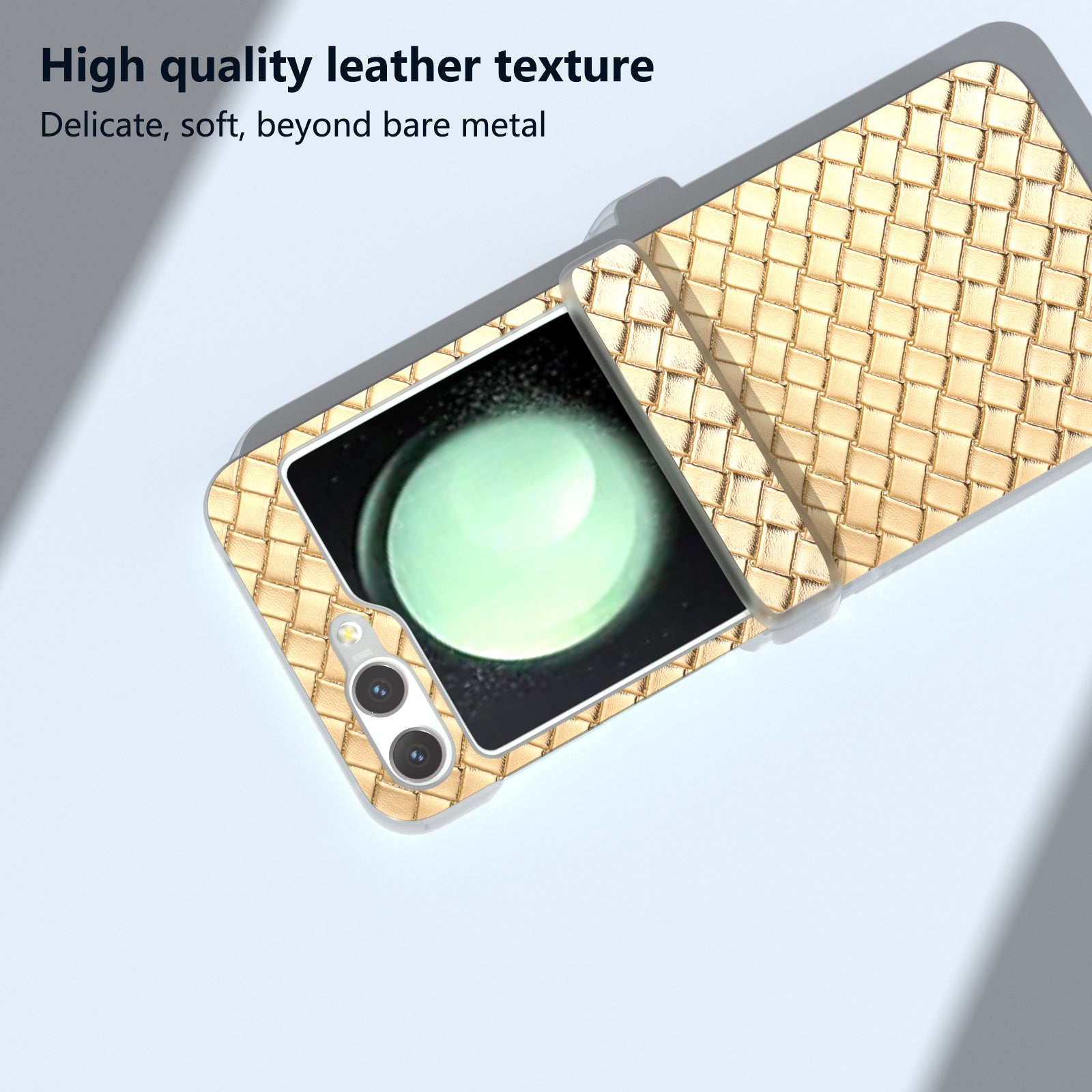 For Samsung Galaxy Z Flip6 5G Case Woven Texture Hinge Protection Leather+PC Folding Phone Cover - Gold