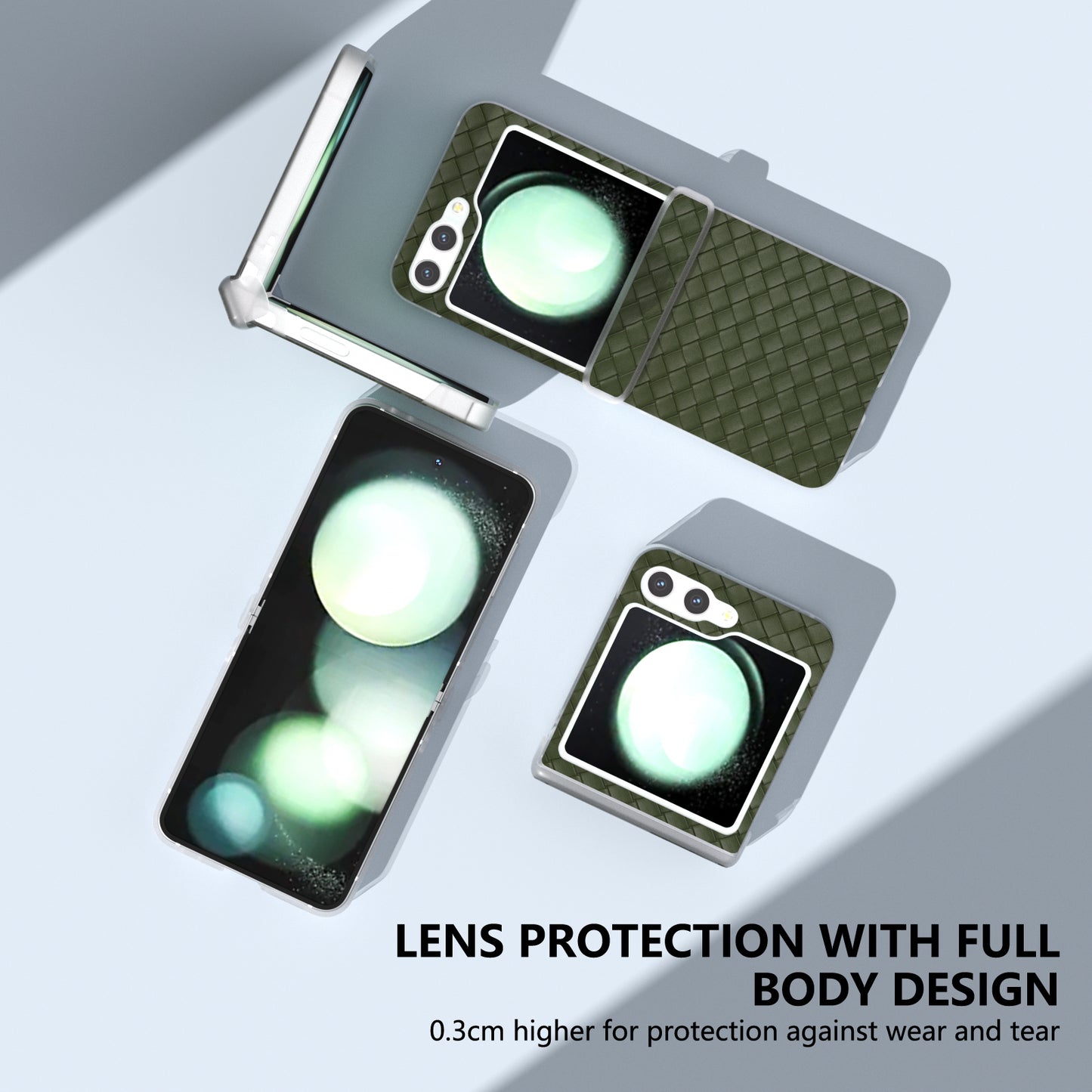 For Samsung Galaxy Z Flip6 5G Case Woven Texture Hinge Protection Leather+PC Folding Phone Cover - Green