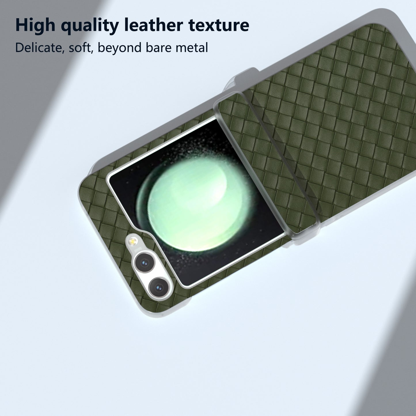 For Samsung Galaxy Z Flip6 5G Case Woven Texture Hinge Protection Leather+PC Folding Phone Cover - Green