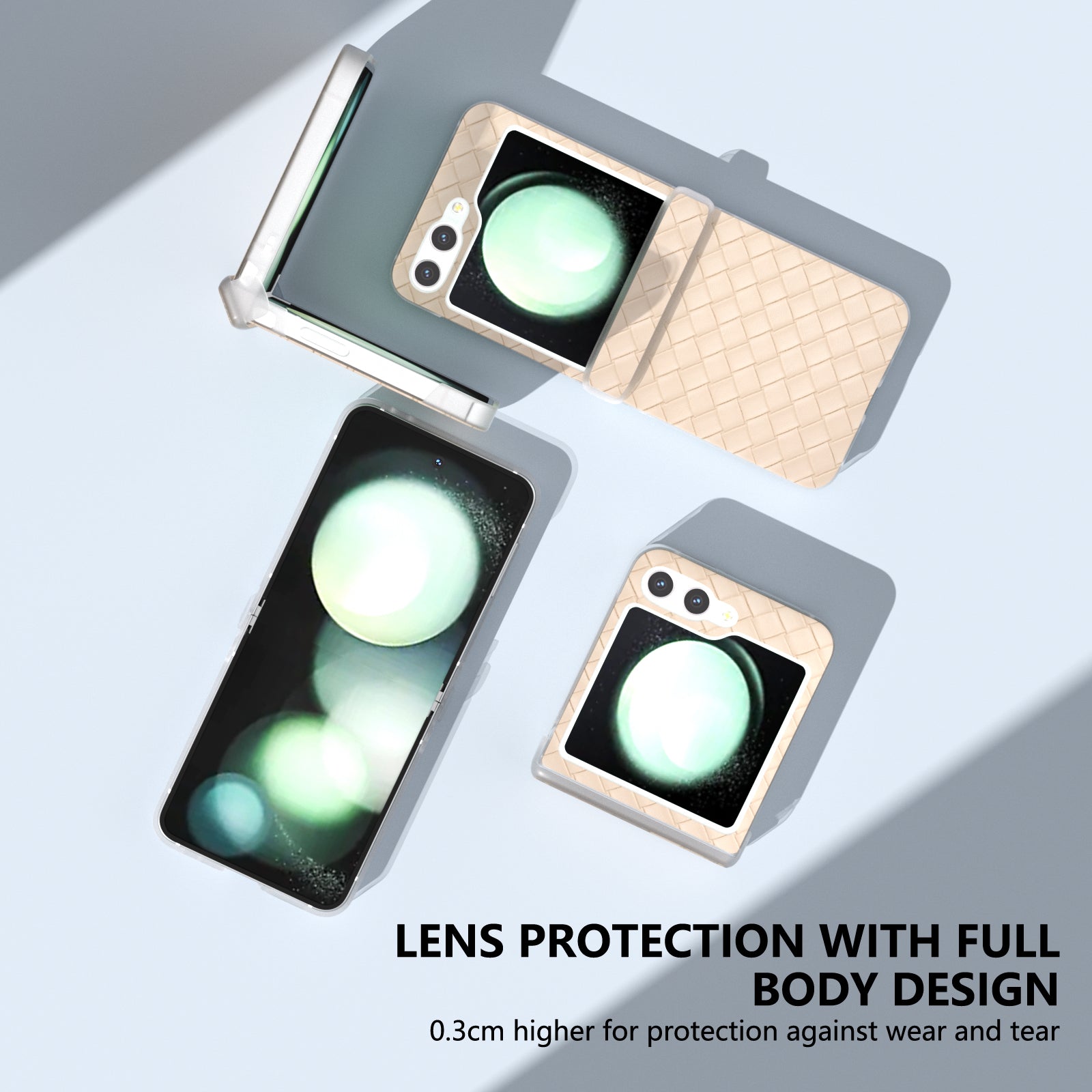 For Samsung Galaxy Z Flip6 5G Case Woven Texture Hinge Protection Leather+PC Folding Phone Cover - Beige