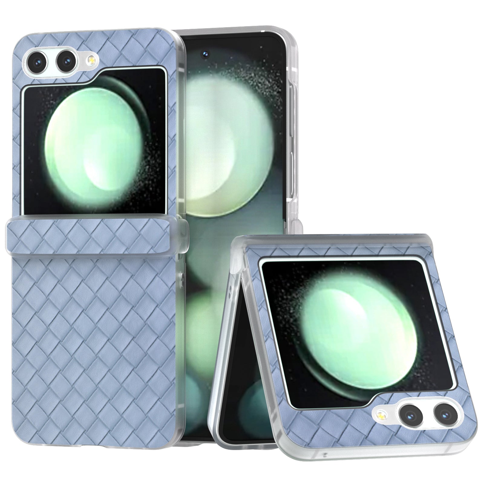 For Samsung Galaxy Z Flip6 5G Case Woven Texture Hinge Protection Leather+PC Folding Phone Cover - Baby Blue