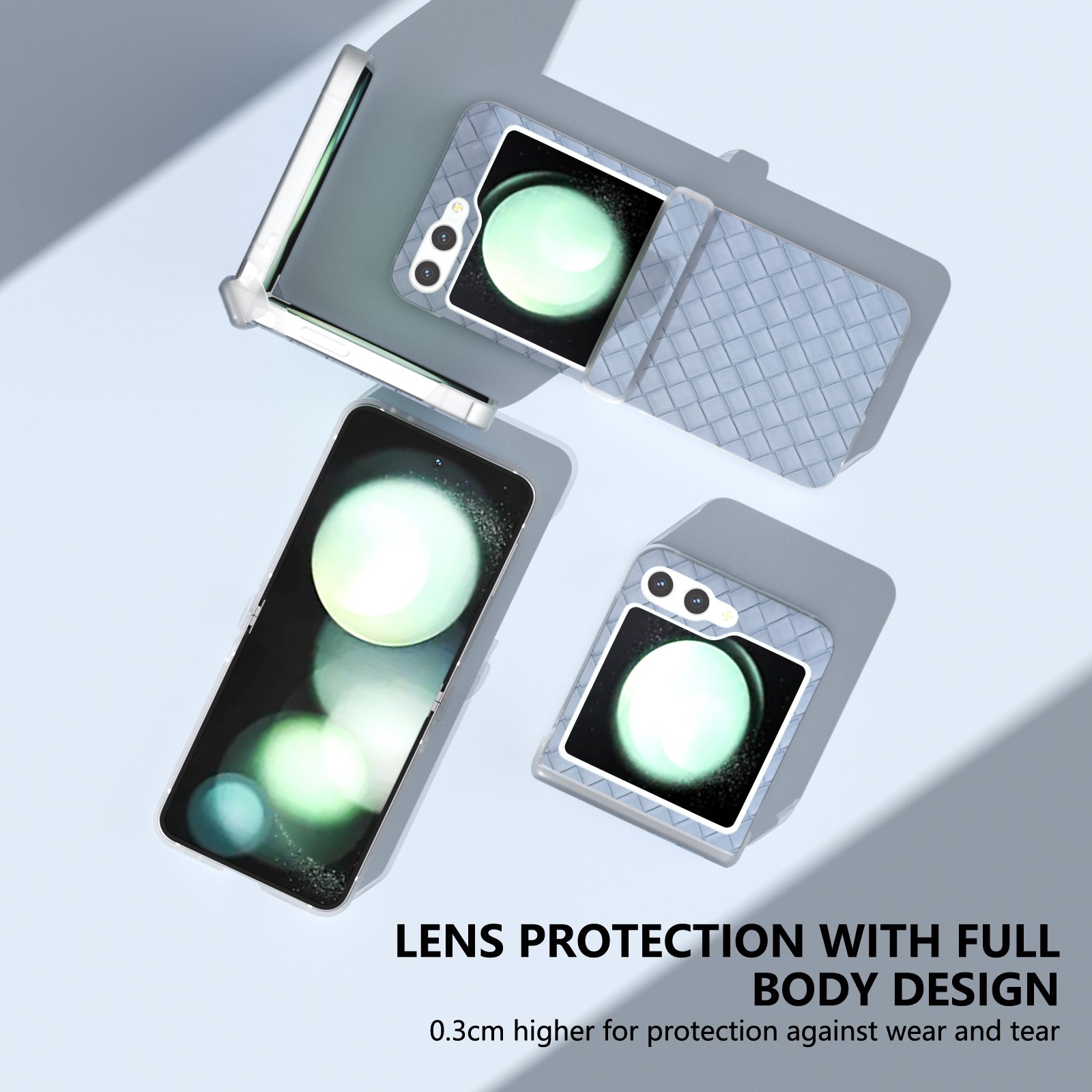 For Samsung Galaxy Z Flip6 5G Case Woven Texture Hinge Protection Leather+PC Folding Phone Cover - Baby Blue
