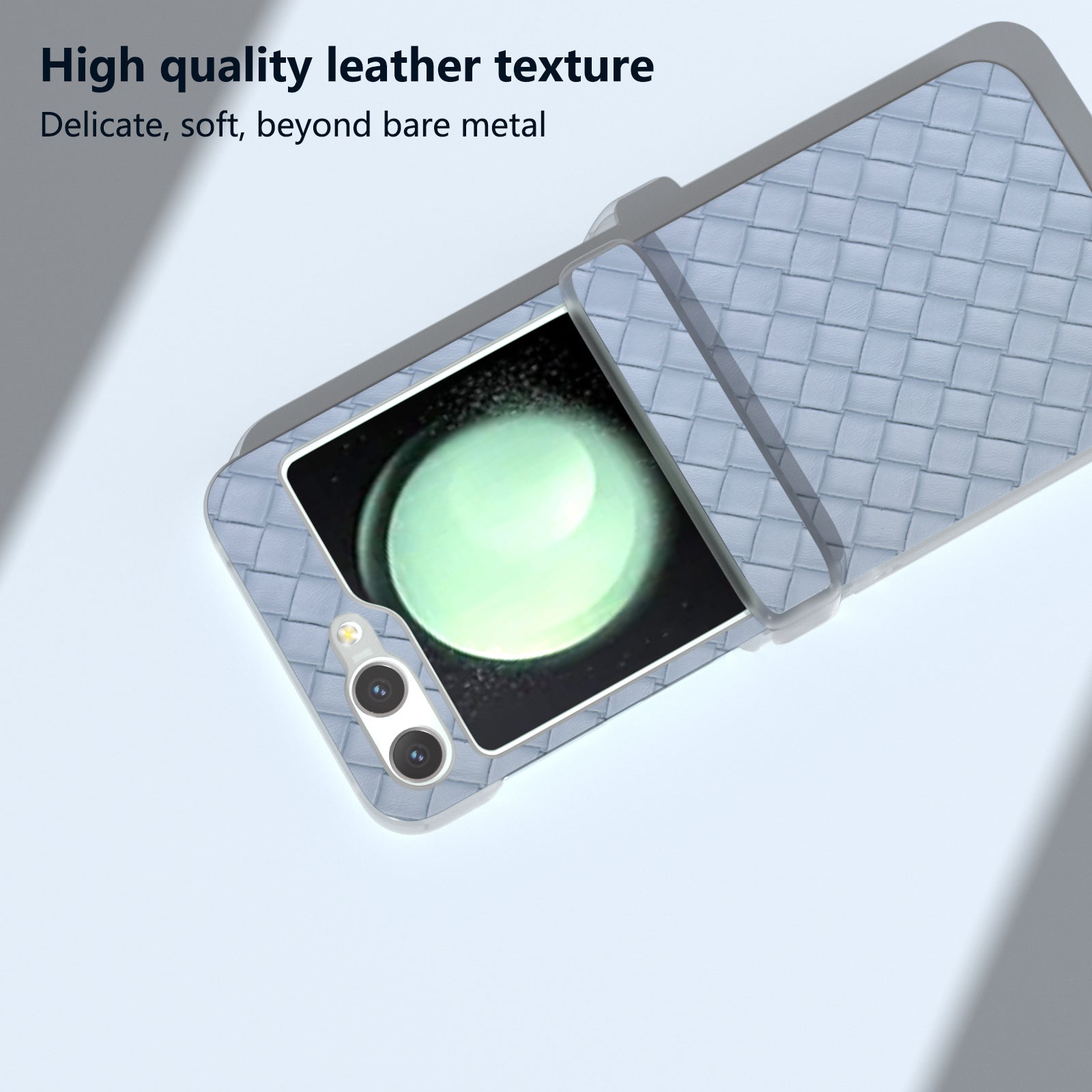 For Samsung Galaxy Z Flip6 5G Case Woven Texture Hinge Protection Leather+PC Folding Phone Cover - Baby Blue