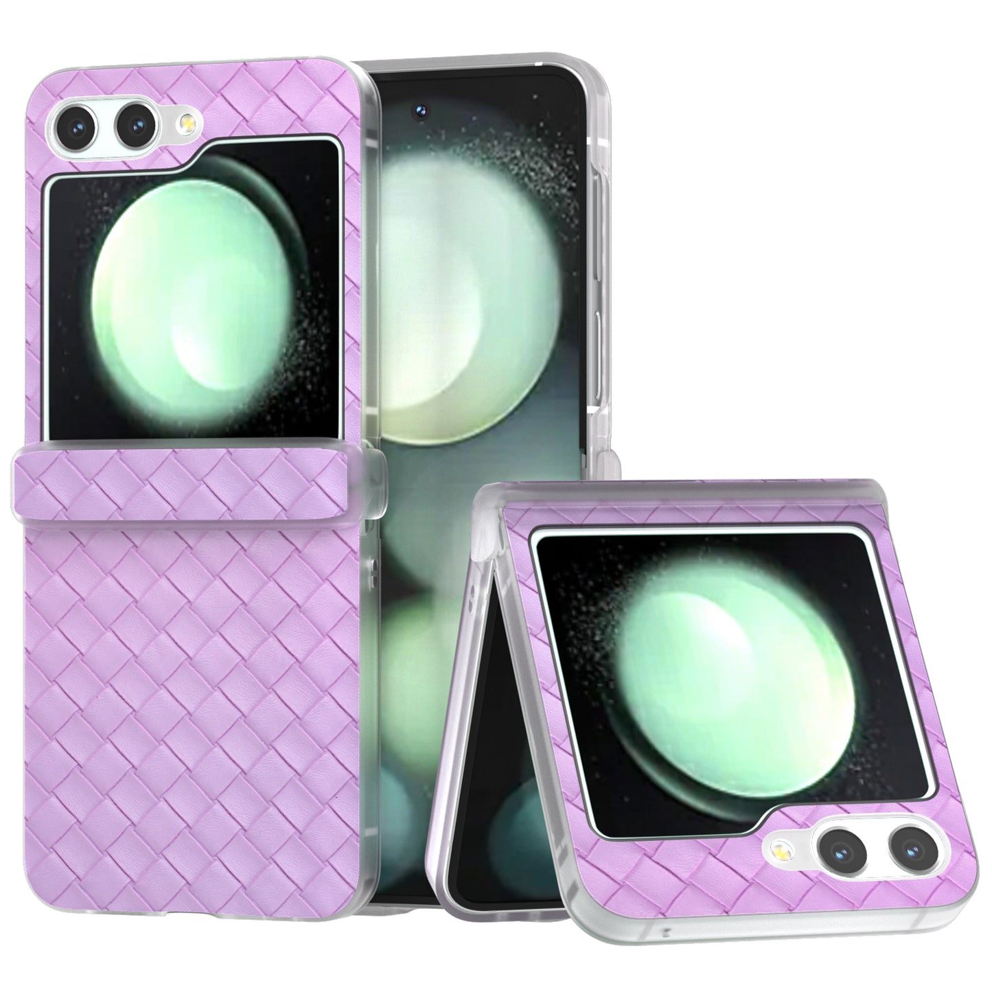 For Samsung Galaxy Z Flip6 5G Case Woven Texture Hinge Protection Leather+PC Folding Phone Cover - Purple