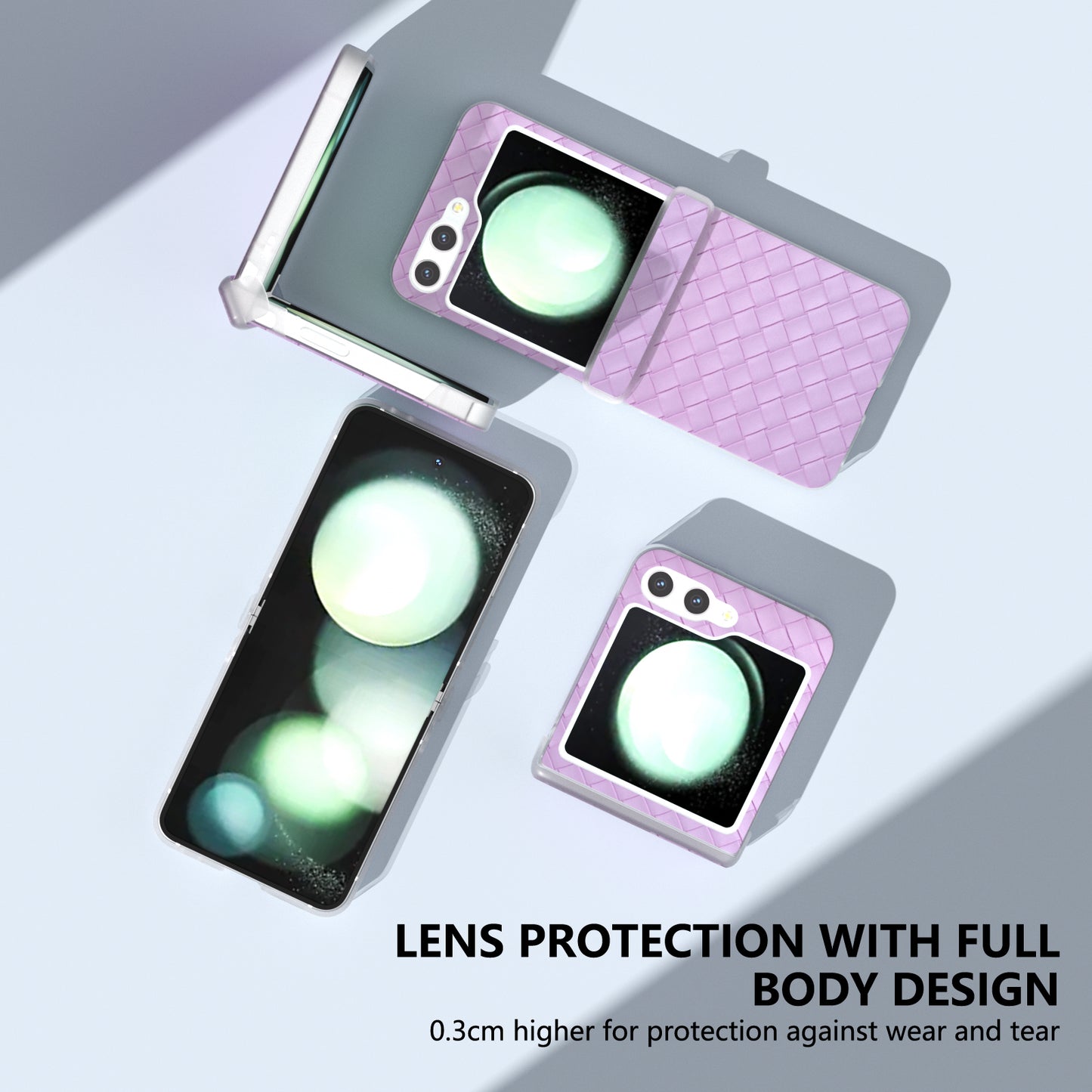 For Samsung Galaxy Z Flip6 5G Case Woven Texture Hinge Protection Leather+PC Folding Phone Cover - Purple
