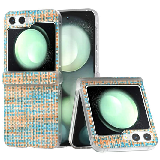 For Samsung Galaxy Z Flip7 FE 5G / Z Flip6 5G Case Matte Frame Colorful Plaid Texture Leather Phone Cover - Blue