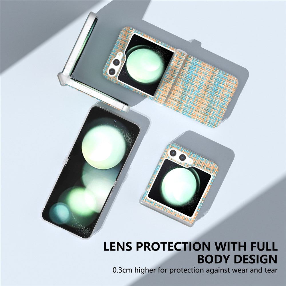 For Samsung Galaxy Z Flip7 FE 5G / Z Flip6 5G Case Matte Frame Colorful Plaid Texture Leather Phone Cover - Blue