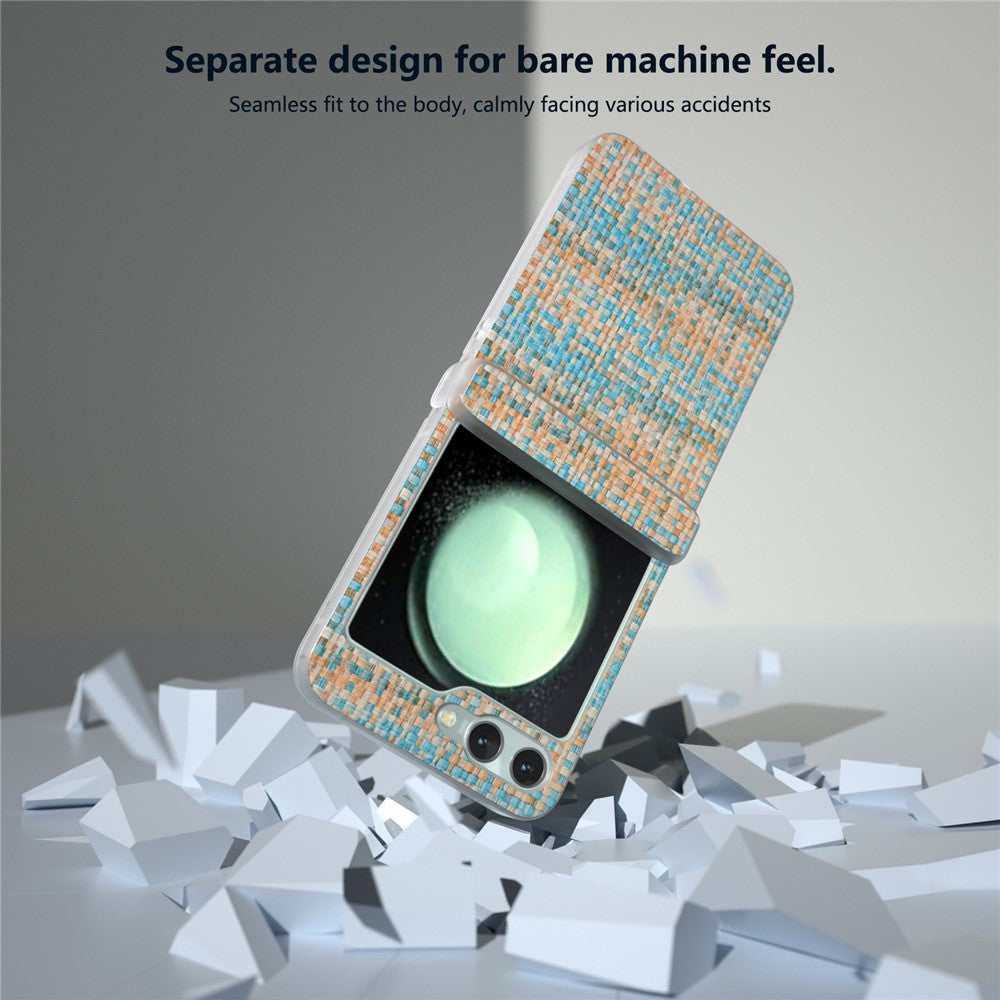 For Samsung Galaxy Z Flip7 FE 5G / Z Flip6 5G Case Matte Frame Colorful Plaid Texture Leather Phone Cover - Blue