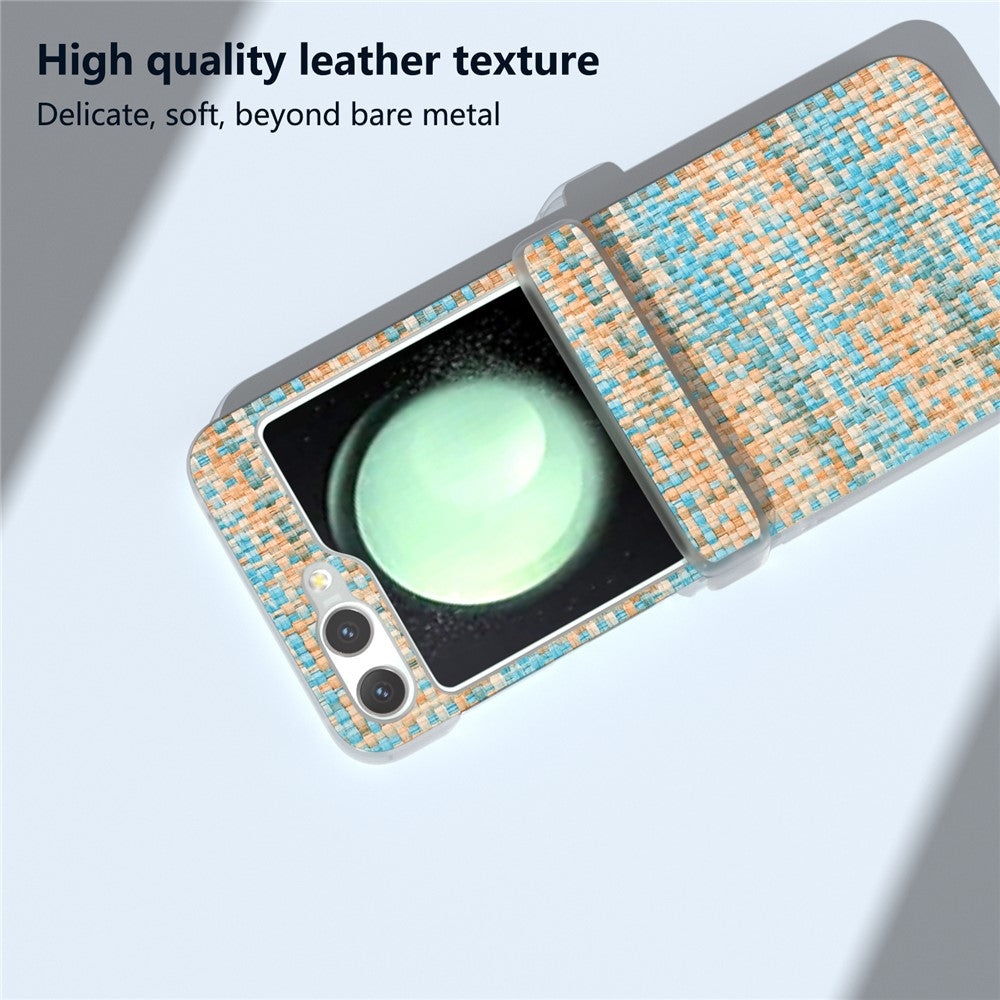 For Samsung Galaxy Z Flip7 FE 5G / Z Flip6 5G Case Matte Frame Colorful Plaid Texture Leather Phone Cover - Blue