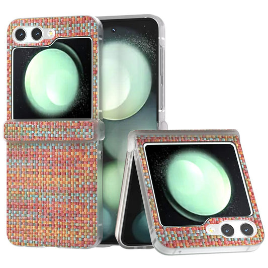 For Samsung Galaxy Z Flip7 FE 5G / Z Flip6 5G Case Matte Frame Colorful Plaid Texture Leather Phone Cover - Orange Red