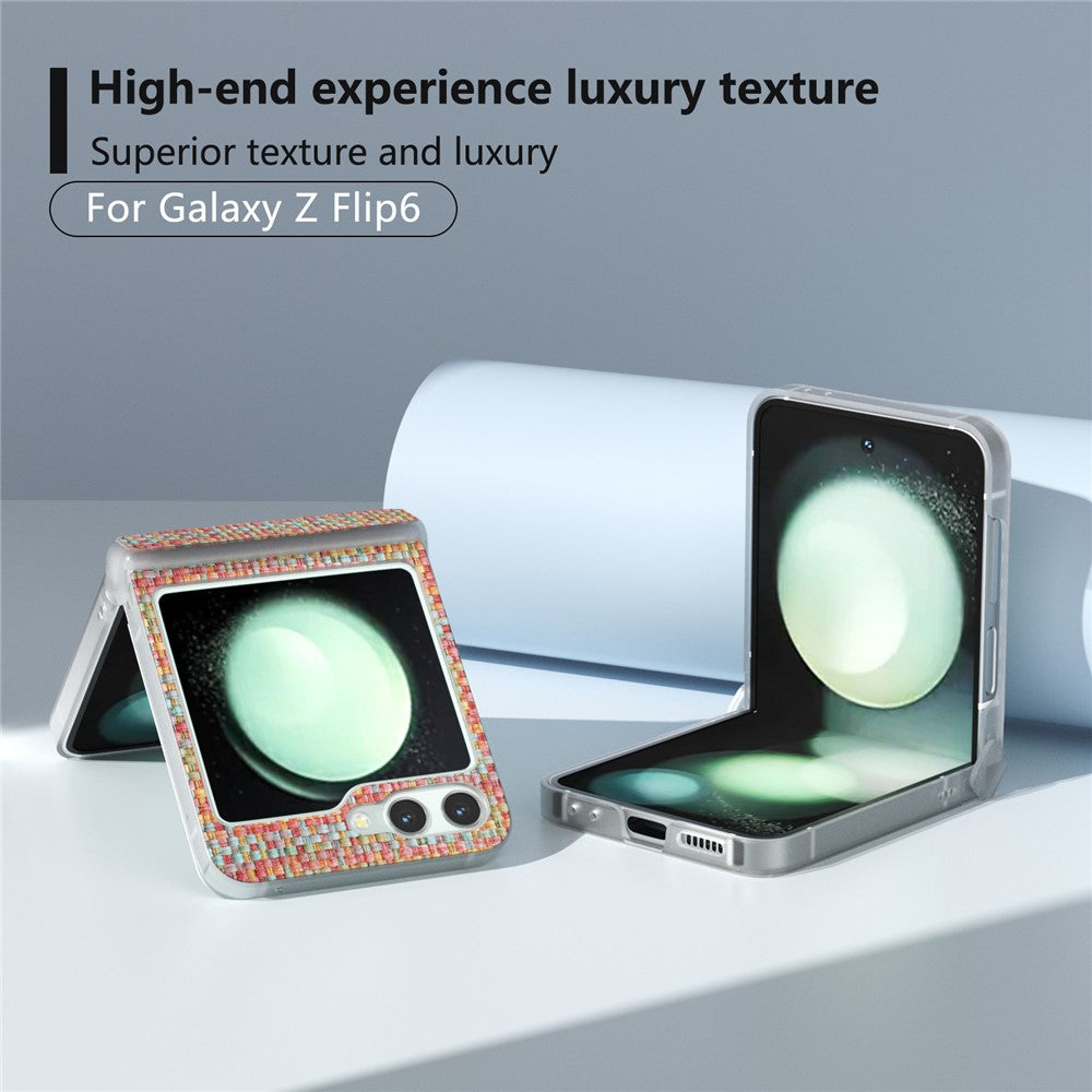 For Samsung Galaxy Z Flip7 FE 5G / Z Flip6 5G Case Matte Frame Colorful Plaid Texture Leather Phone Cover - Orange Red