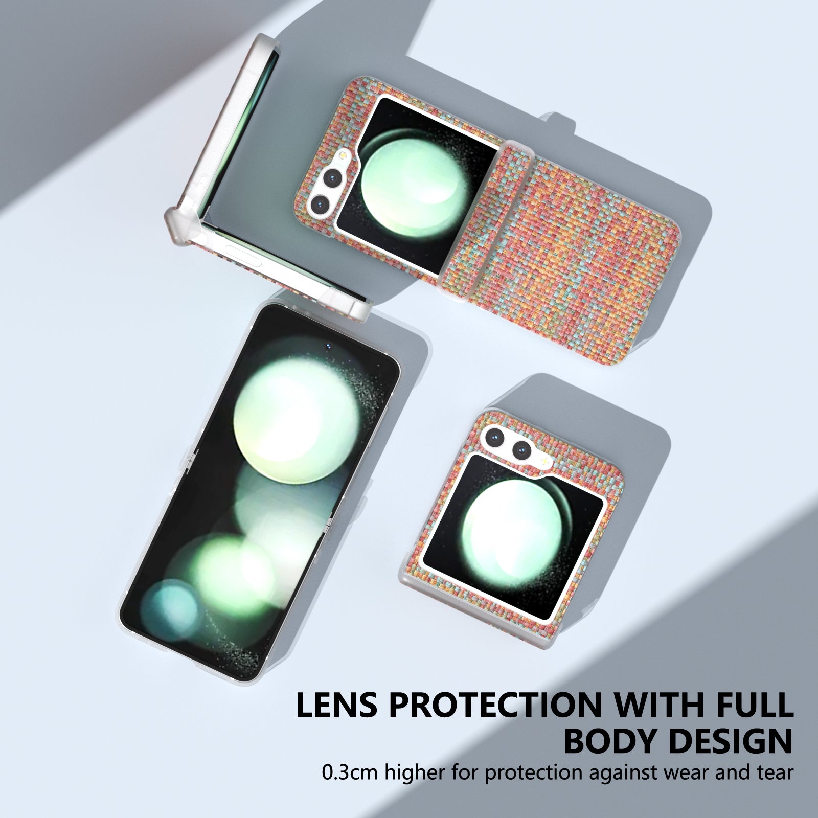 For Samsung Galaxy Z Flip6 5G Case Matte Frame Colorful Plaid Texture Leather Phone Cover - Orange Red