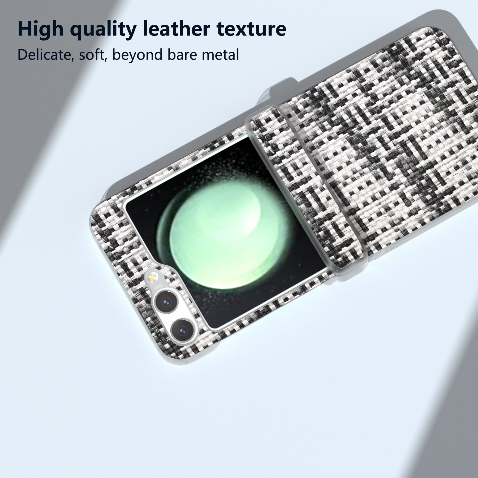 For Samsung Galaxy Z Flip6 5G Case Matte Frame Colorful Plaid Texture Leather Phone Cover - Black White