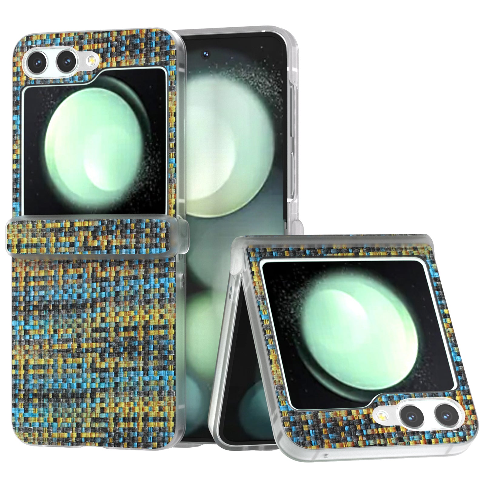 For Samsung Galaxy Z Flip6 5G Case Matte Frame Colorful Plaid Texture Leather Phone Cover - Gold