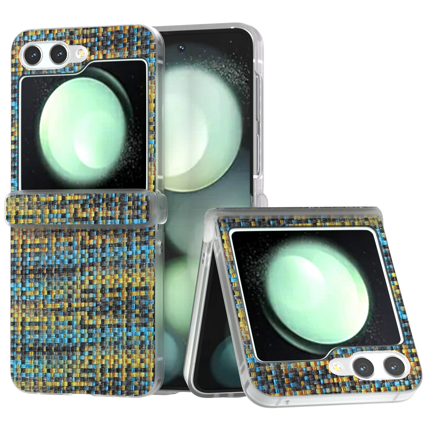 For Samsung Galaxy Z Flip6 5G Case Matte Frame Colorful Plaid Texture Leather Phone Cover - Gold