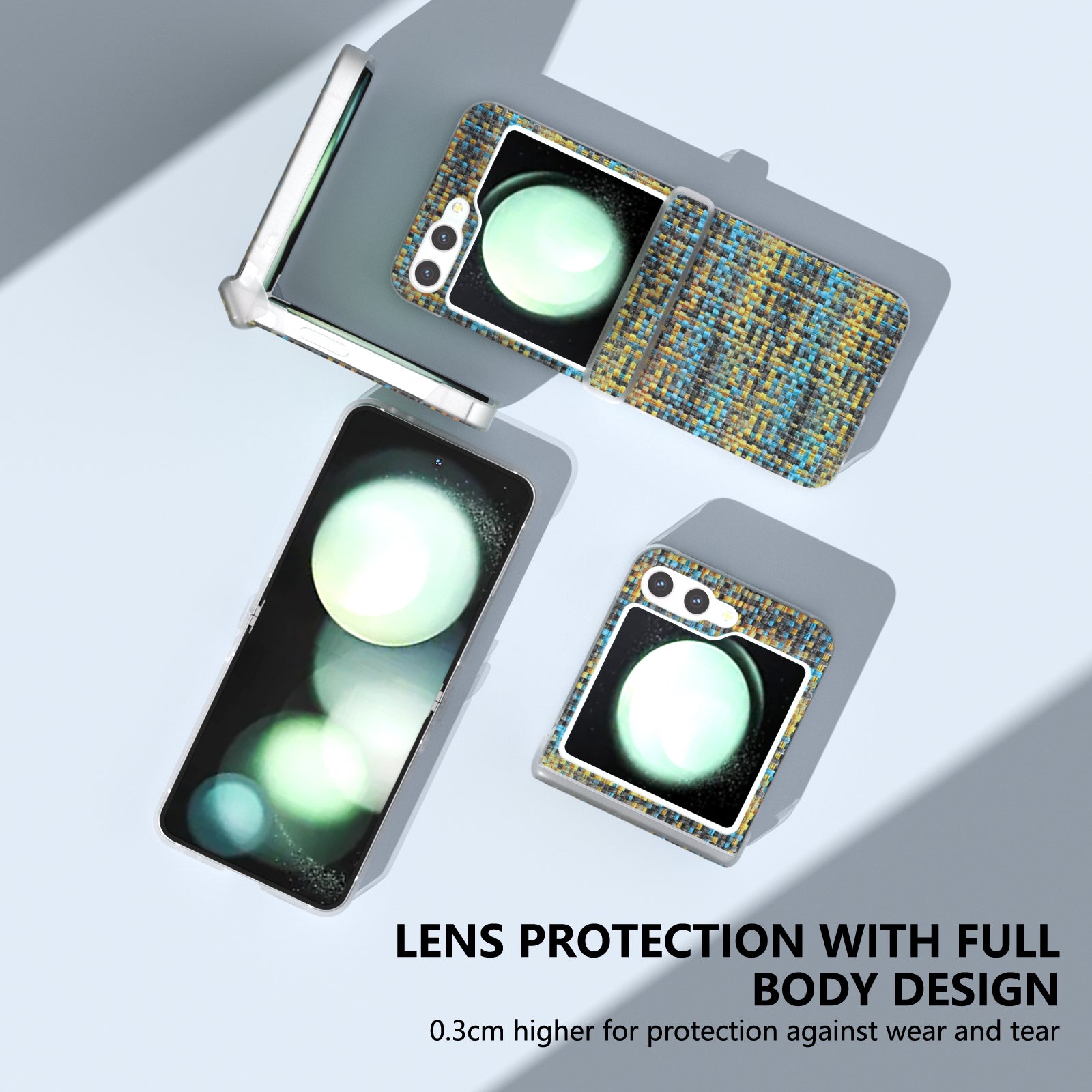 For Samsung Galaxy Z Flip6 5G Case Matte Frame Colorful Plaid Texture Leather Phone Cover - Gold