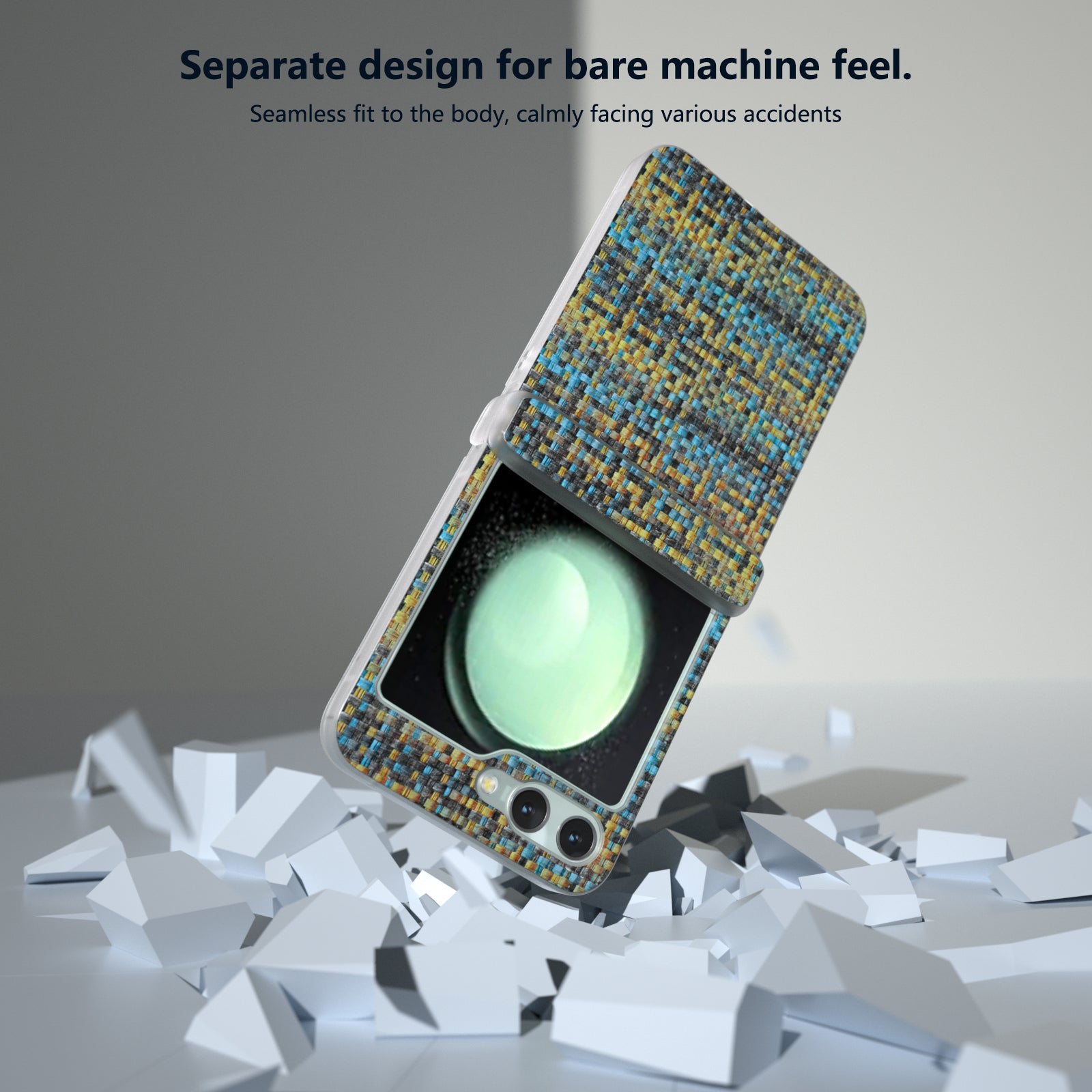 For Samsung Galaxy Z Flip6 5G Case Matte Frame Colorful Plaid Texture Leather Phone Cover - Gold