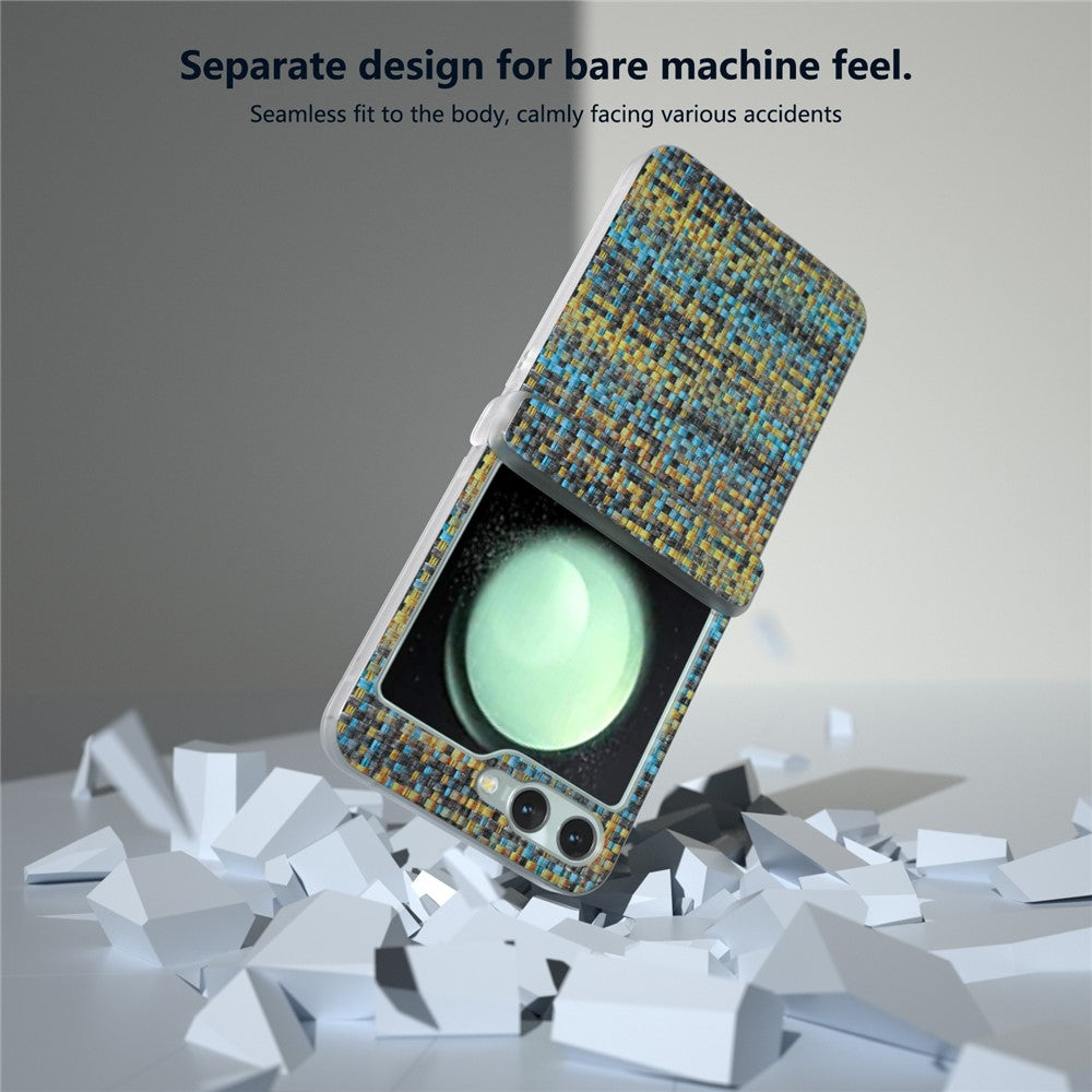 For Samsung Galaxy Z Flip7 FE 5G / Z Flip6 5G Case Matte Frame Colorful Plaid Texture Leather Phone Cover - Gold