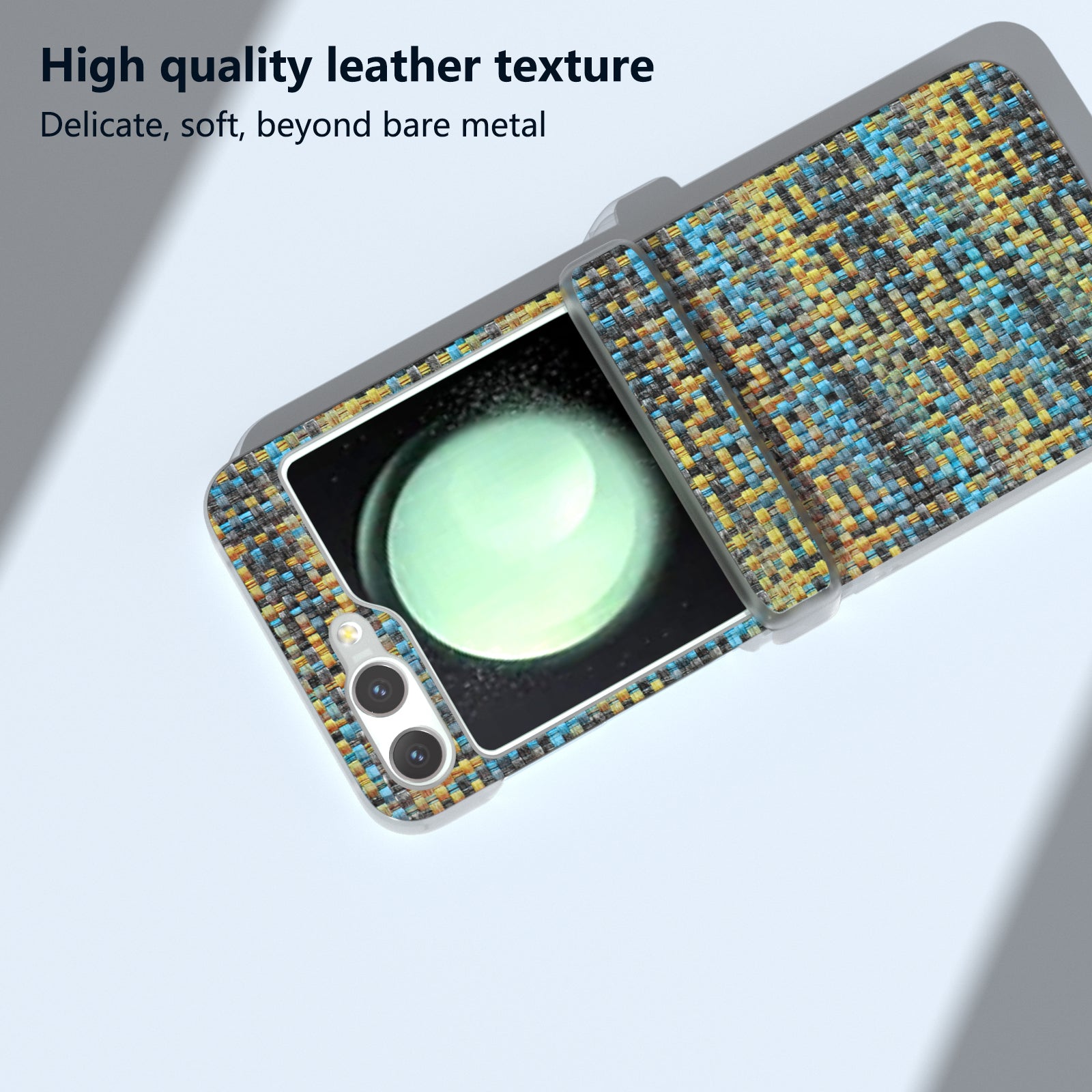 For Samsung Galaxy Z Flip6 5G Case Matte Frame Colorful Plaid Texture Leather Phone Cover - Gold