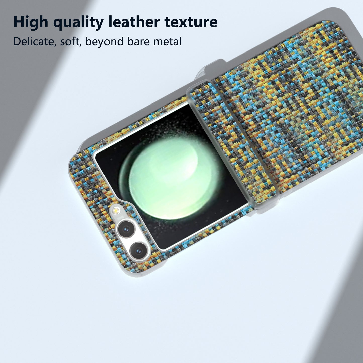 For Samsung Galaxy Z Flip6 5G Case Matte Frame Colorful Plaid Texture Leather Phone Cover - Gold