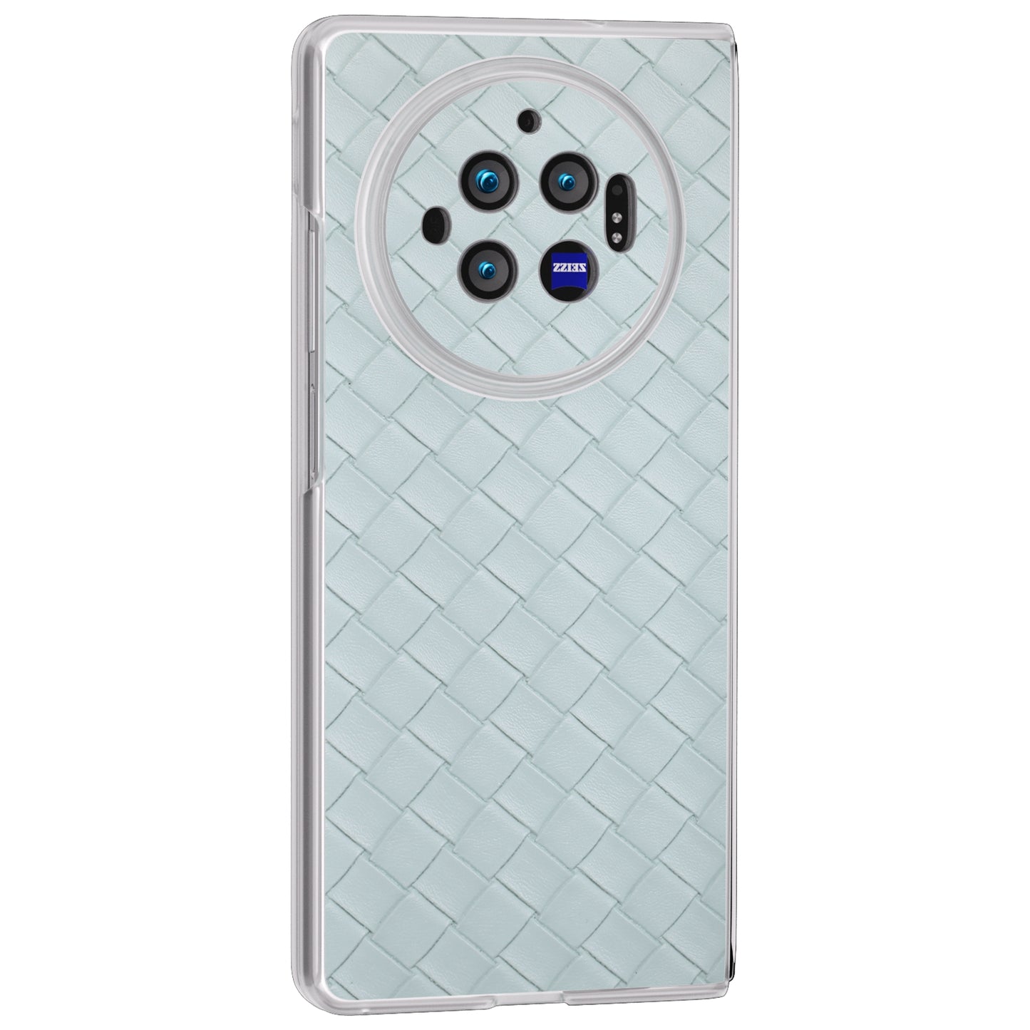 For vivo X Fold3 Case Woven Texture PU Leather Phone Cover with Transparent Matte Frame - Light Green