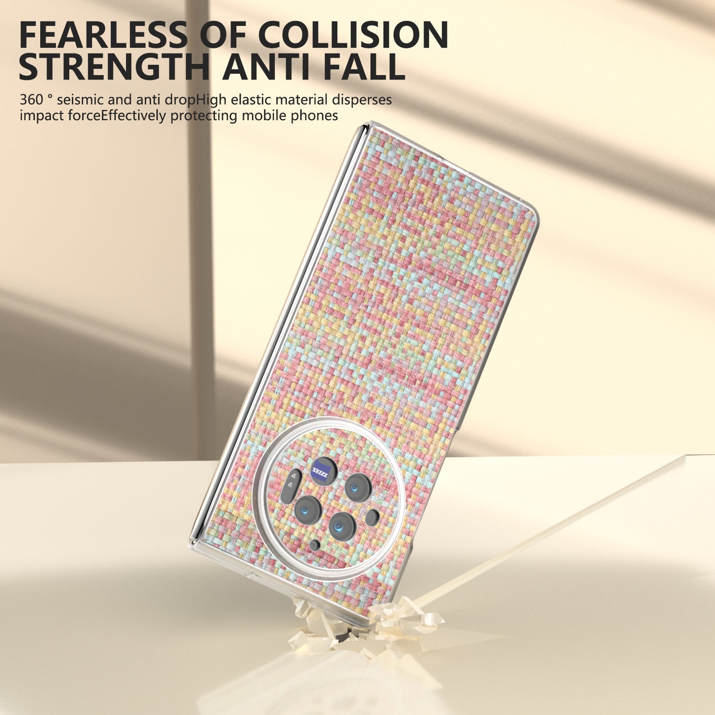 For vivo X Fold3 Case Colorful Plaid Texture Leather+PC Phone Cover - Pink