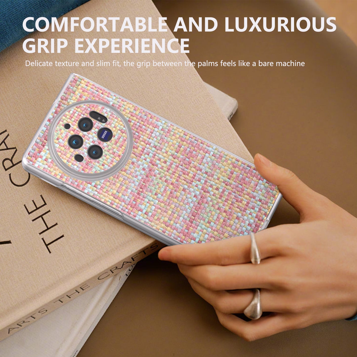 For vivo X Fold3 Case Colorful Plaid Texture Leather+PC Phone Cover - Pink