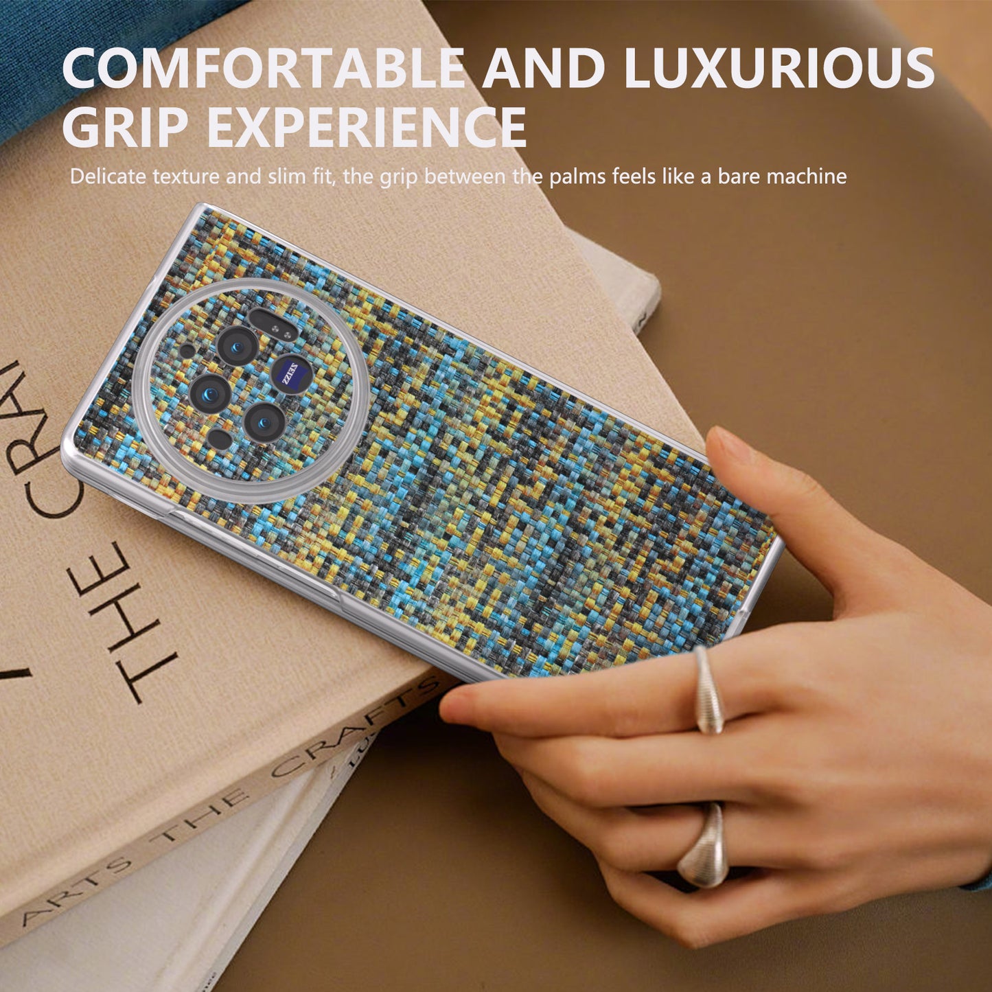 For vivo X Fold3 Case Colorful Plaid Texture Leather+PC Phone Cover - Gold