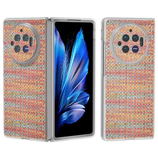 For vivo X Fold3 Case Colorful Plaid Texture Leather+PC Phone Cover - Orange Red